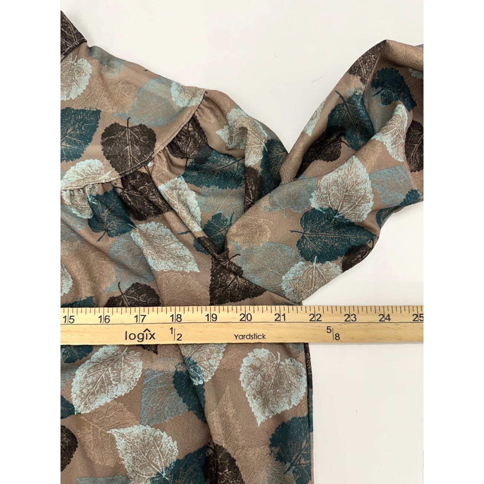 Vintage Devon Womens Blouse Large Long Sleeve Brown Leaf Half Button Up Shirt Womens Casual Sleeve Regular Fall Spring Summer Crew Neck Size L / US 10 / IT 46 - 7 Thumbnail