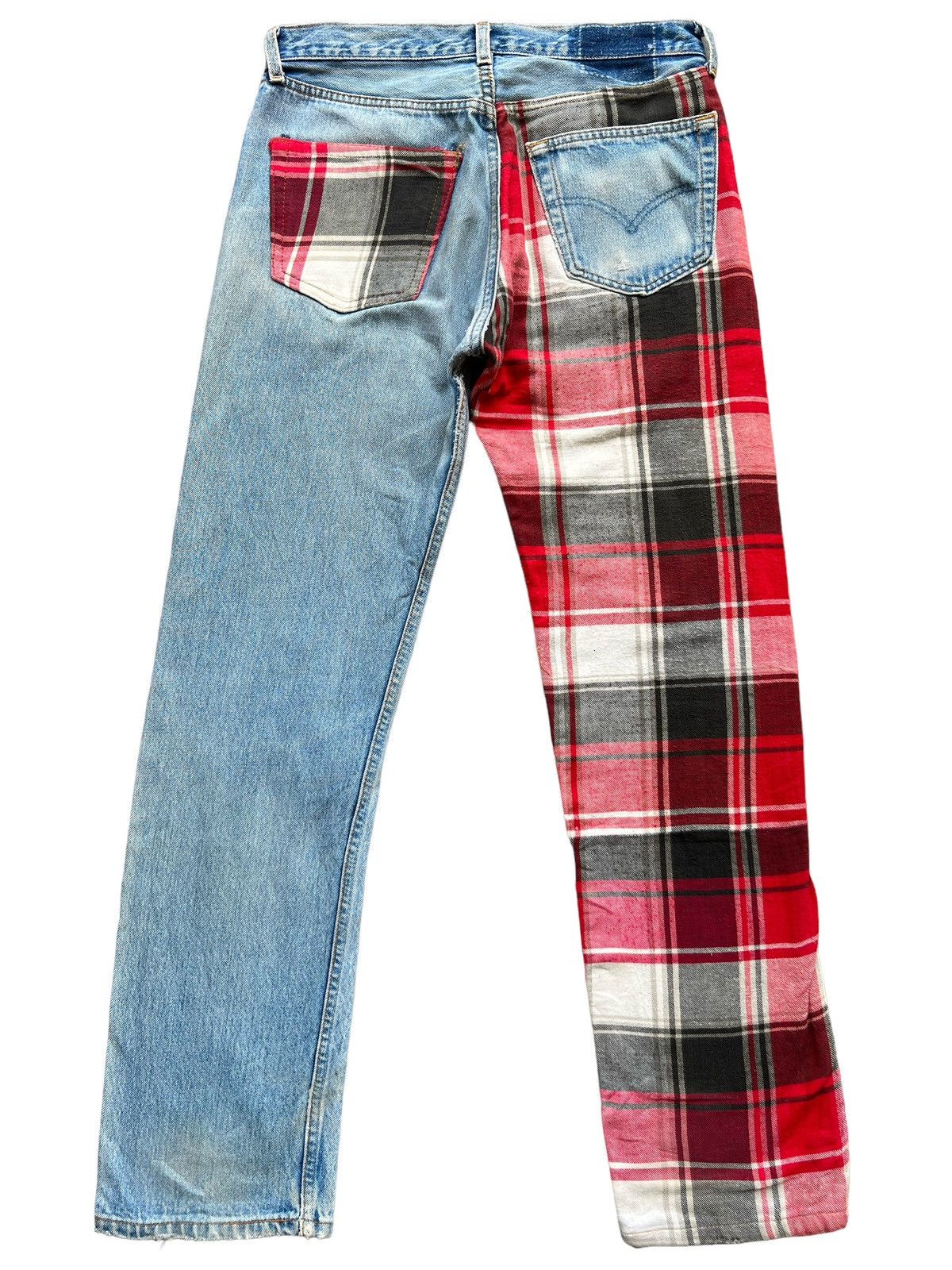 Seditionaries 🔥Japanese Brand Patchwork Ripped Checkered Plaid Denim Jeans Size US 31 - 3 Thumbnail