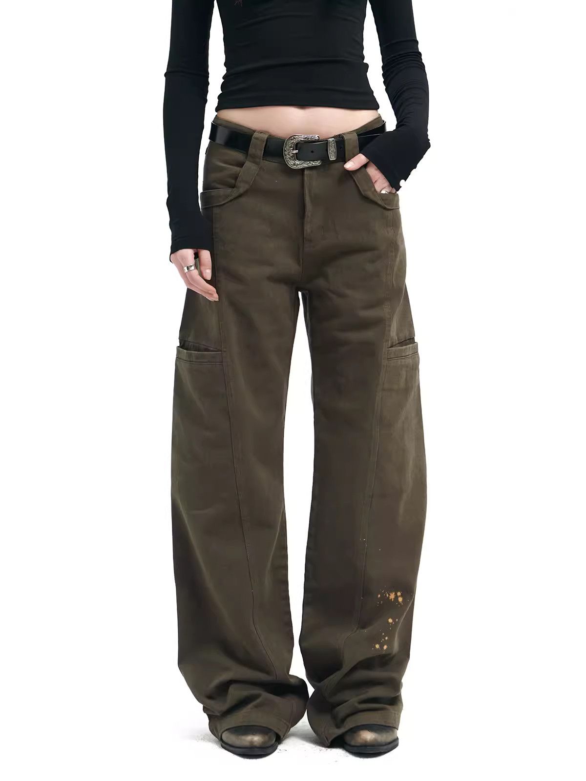 image of Vintage High-Waisted Jeans With Pockets in Brown, Women's (Size 28)
