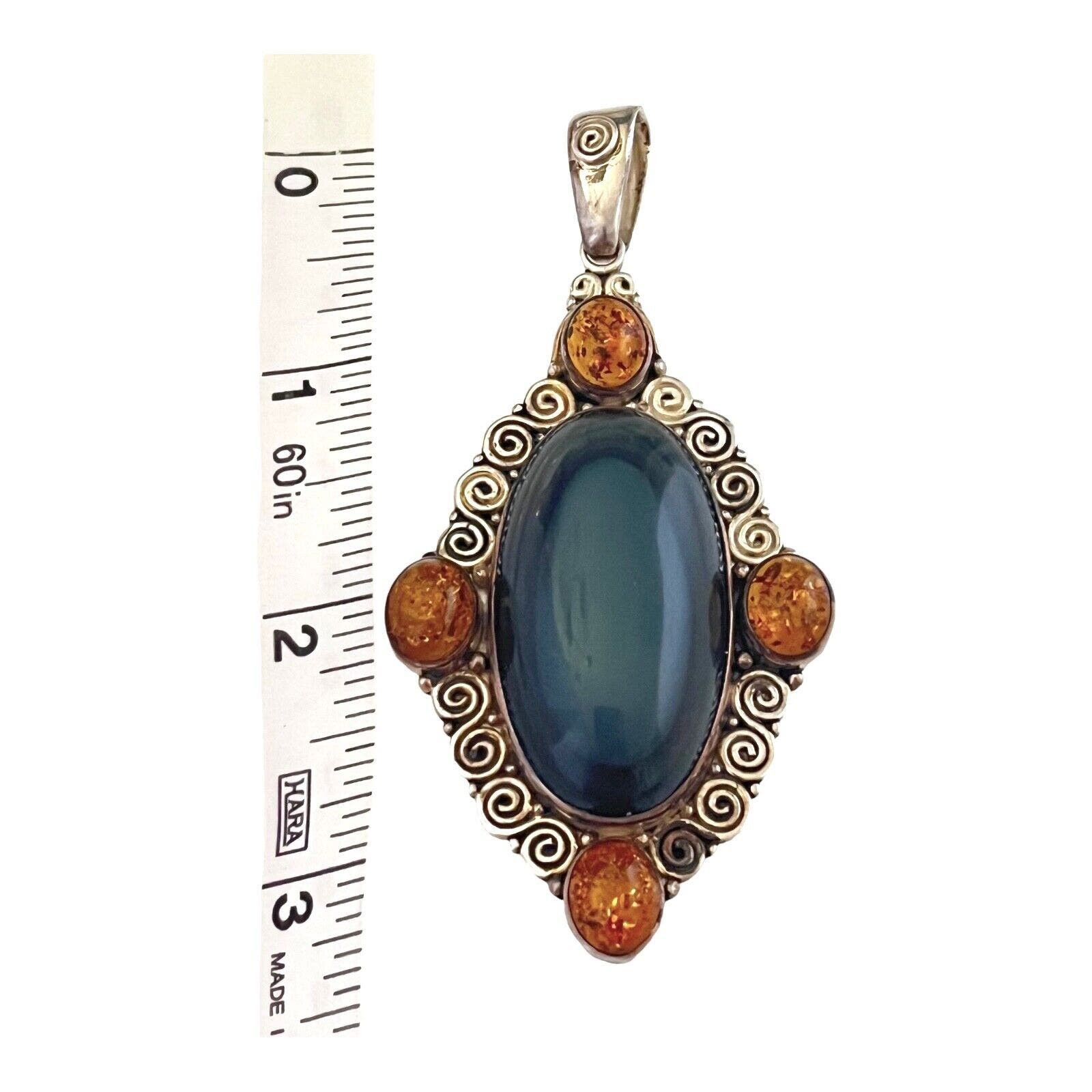 image of Vintage Silver Sajen Necklace Pendant Black Rainbow Obsidian Topaz, Women's