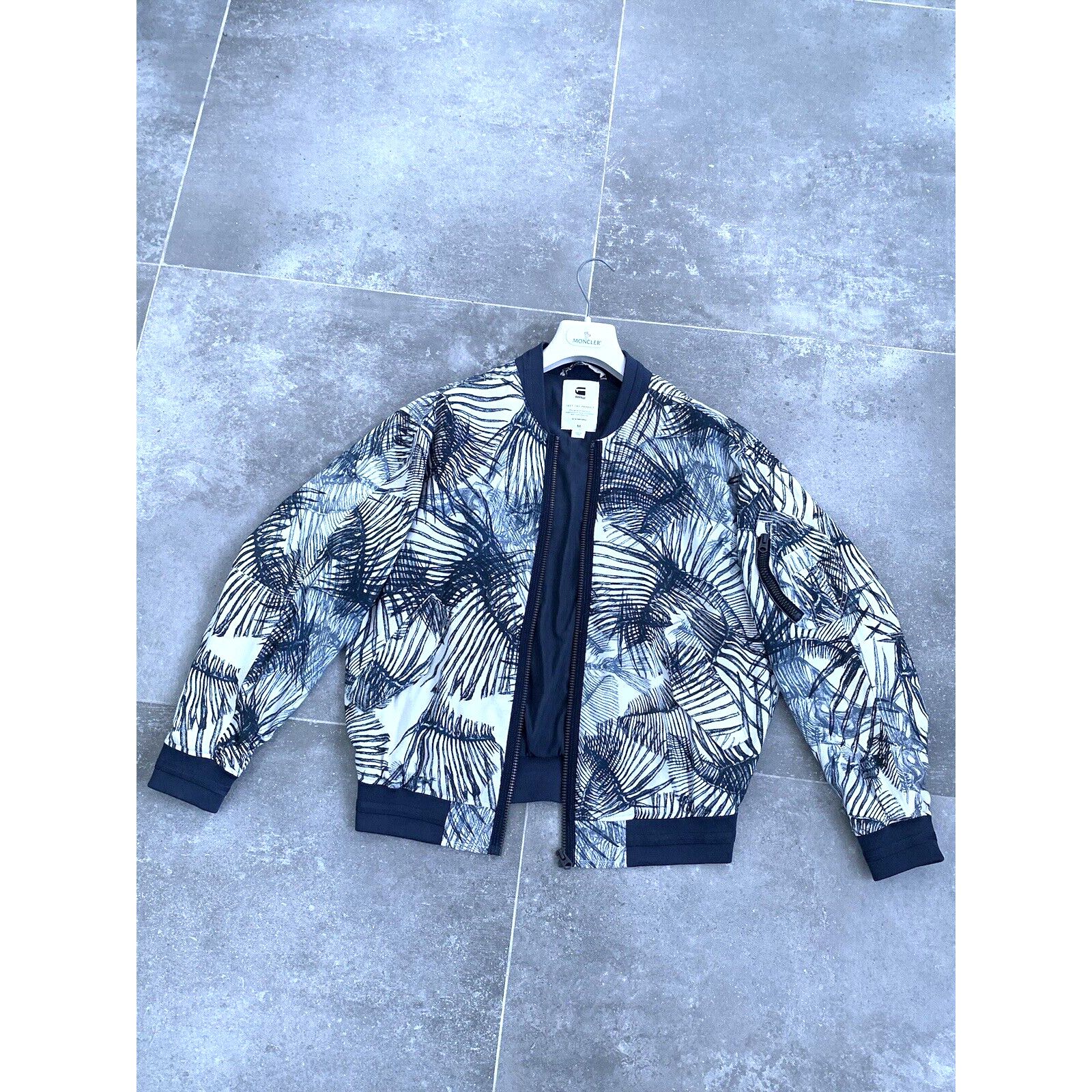 Womens G-STAR Indigo Pattern Army BF Bomber Jacket SZ M US 8