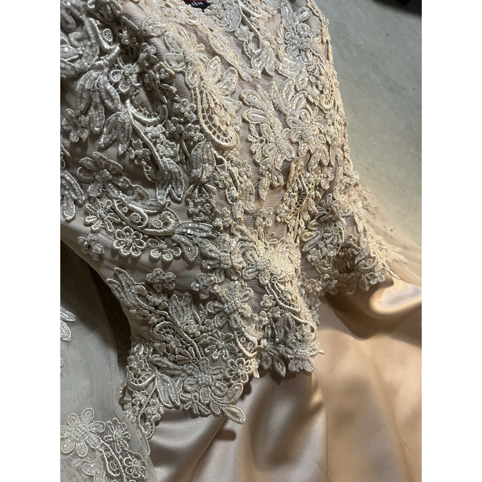 Other Eve of Milady Vintage Champagne Lace Gown Beaded Bodice Long Size L / US 10 / IT 46 - 5 Thumbnail