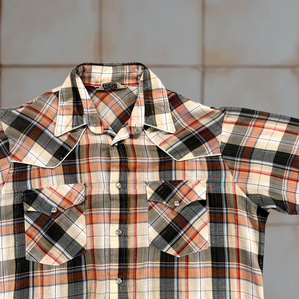 Rails VINTAGE Canyon Trails Western Shirt Adults Medium Brown Plaid Pearl Snap 70s Cowboys Mens Size US M / EU 48-50 / 2 - 1 Thumbnail