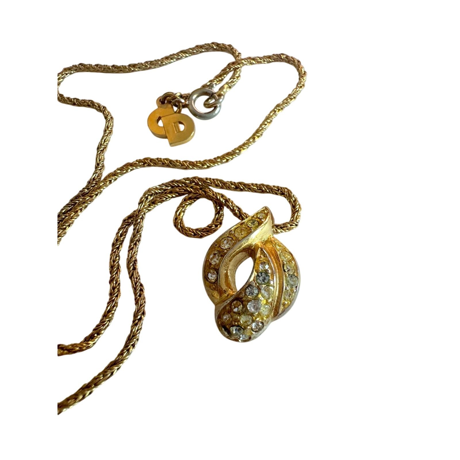 Dior Christian Dior Rhinestone Gold Plate Necklace 16" Size ONE SIZE - 2 Thumbnail