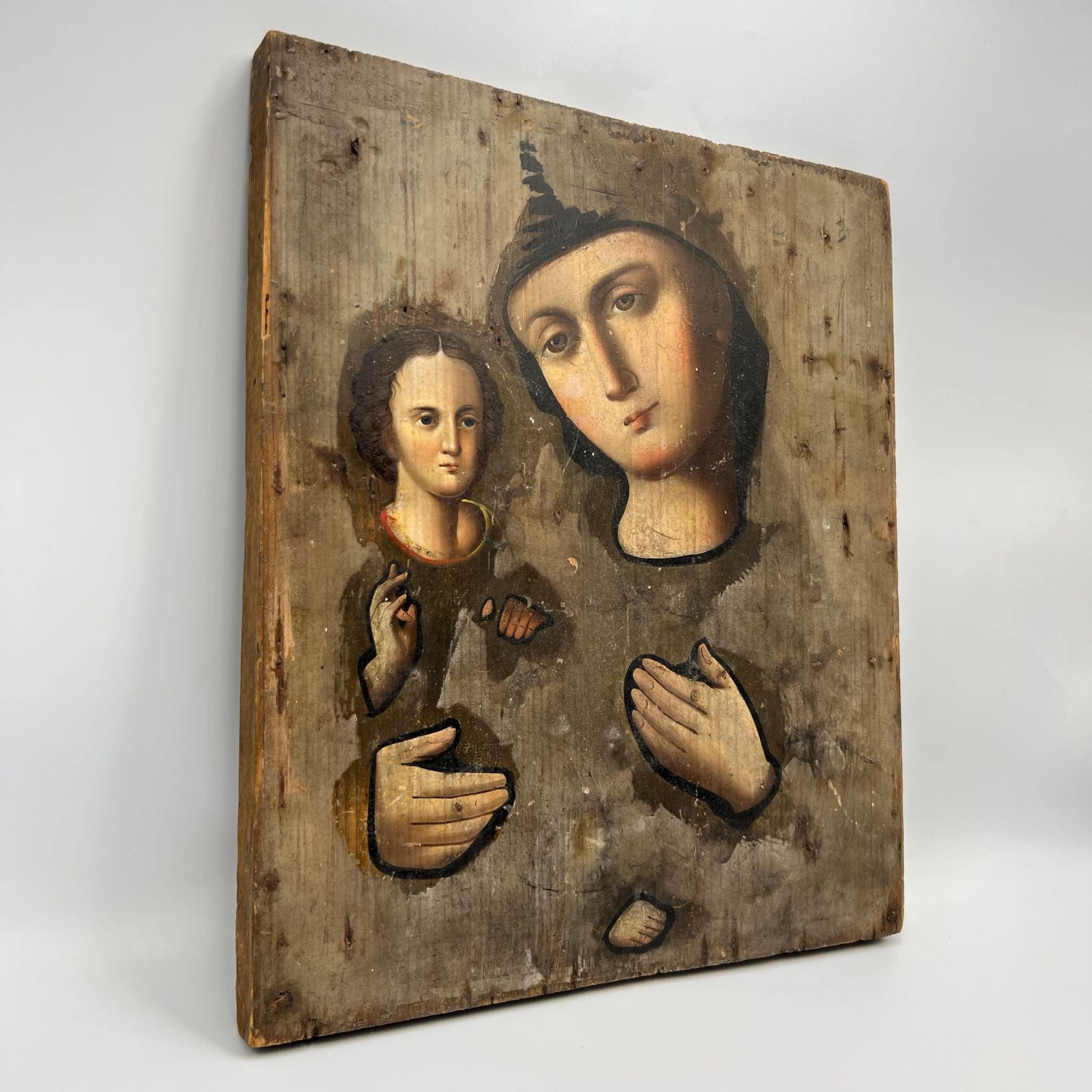 Vintage Antique Russian Icon Virgin Mary & Child Hand Painted Size ONE SIZE - 8 Thumbnail