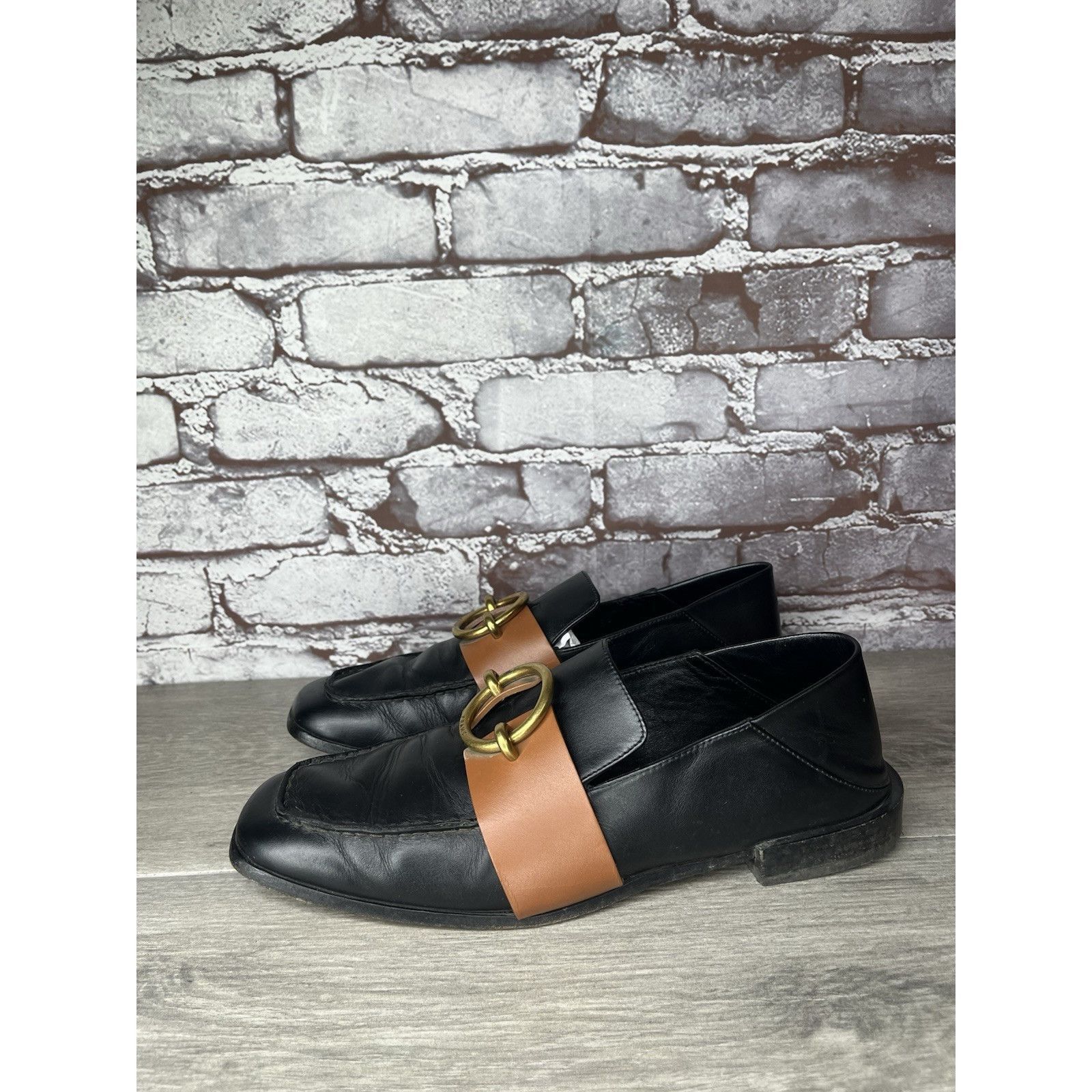 Frame Frame Le Montecito Black Leather Gold Harness Loafers Shoes Size US 8 / IT 38 - 12 Thumbnail