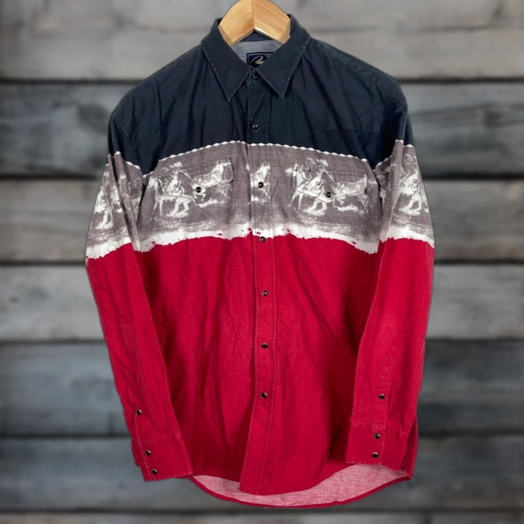 Roper Roper Shirt Men's Large Red Black Western Horse Motif Long Sleeve Button-Up 90s Size US L / EU 52-54 / 3 - 1 Thumbnail