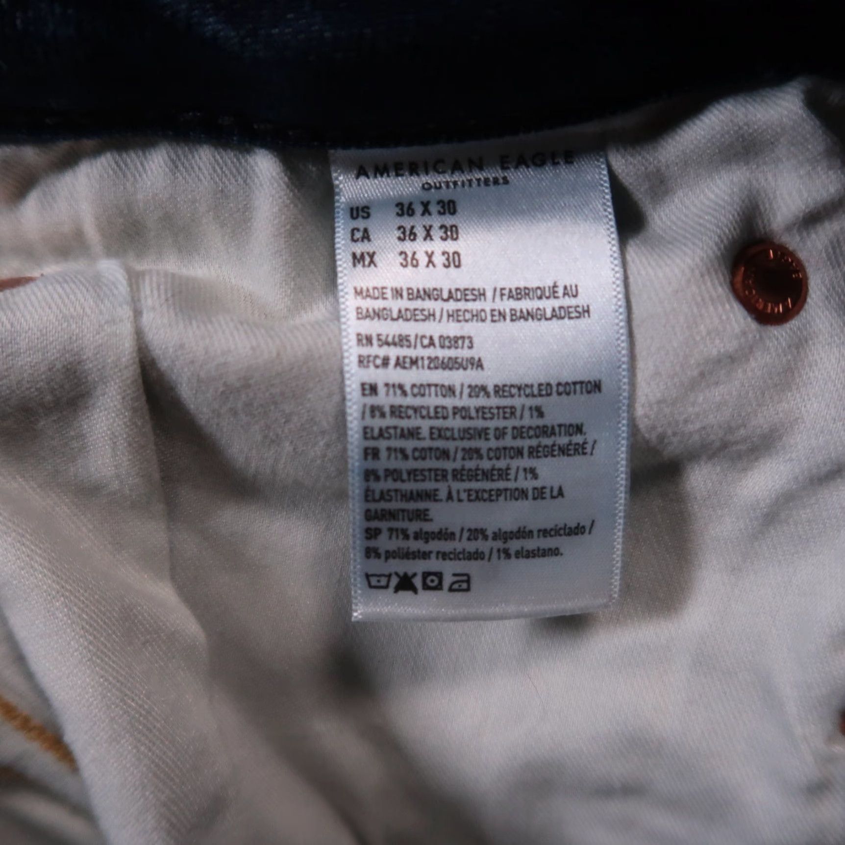 American Eagle Outfitters American Eagle Slim Straight Jeans Men's 36x26 Blue Denim Airflex Distress Mid Rise Slim Fit 5-Pocket Design Mens Jeans Size US 36 / EU 52 - 5 Thumbnail