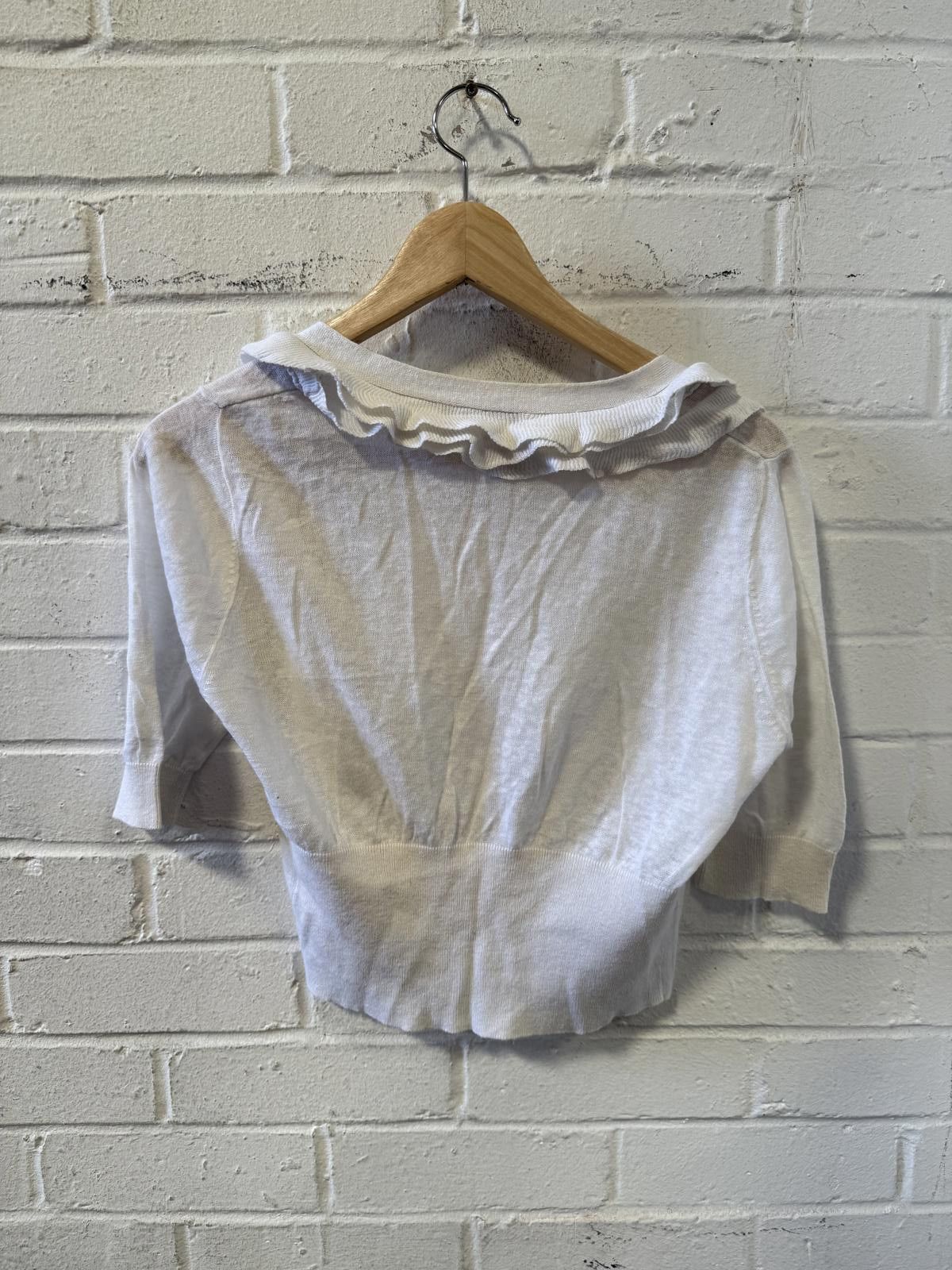 Unknown London White Ruffle Trim Lightweight Women's Cardigan Sweater Size L / US 10 / IT 46 - 2 Thumbnail