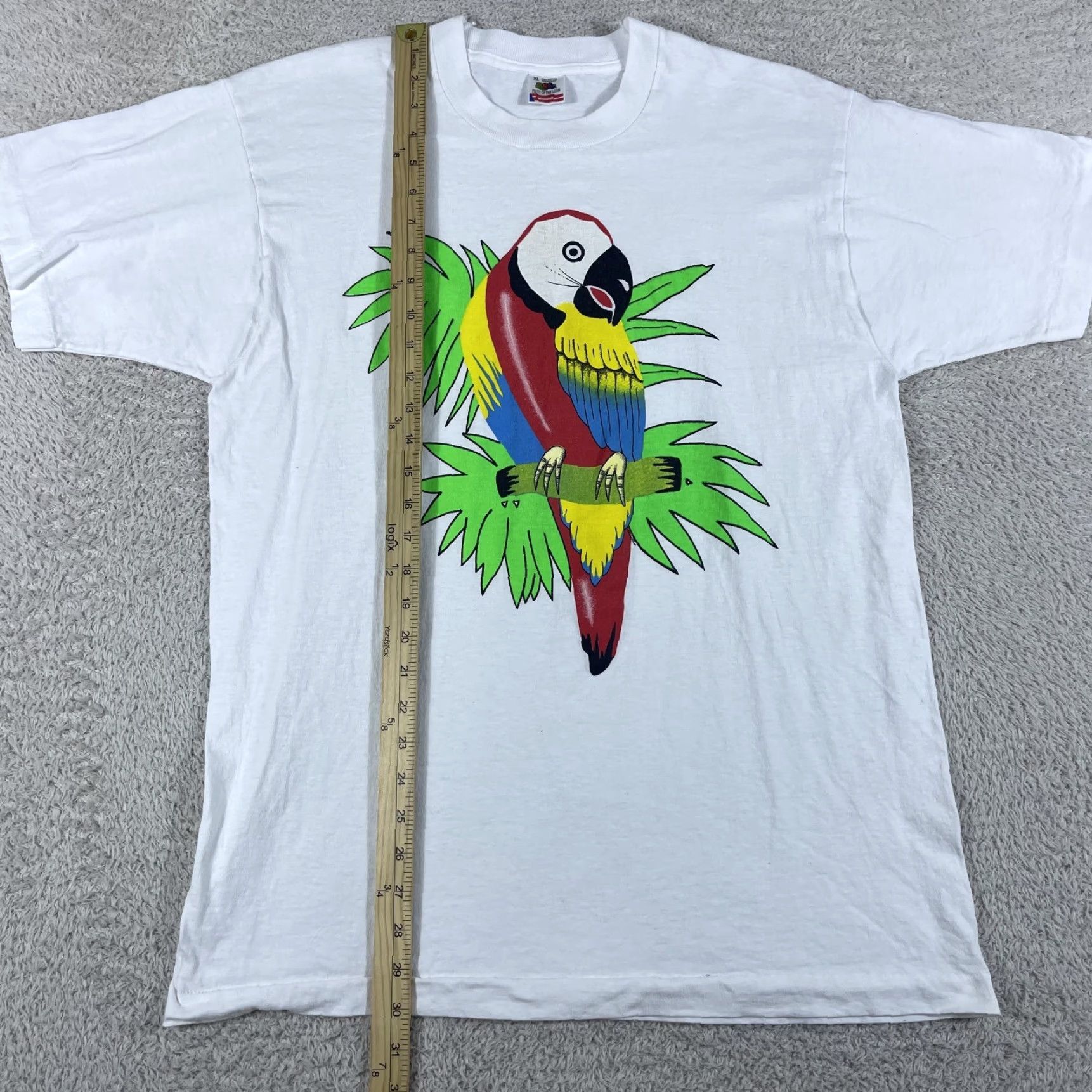 Fruit Of The Loom VINTAGE Parrot Bird T-Shirt Mens XL White Nature Cartoon USA Crew Neck Short Sleeve Cotton Fruit of the Loom Graphic Print 90s Men Size US XL / EU 56 / 4 - 5 Thumbnail