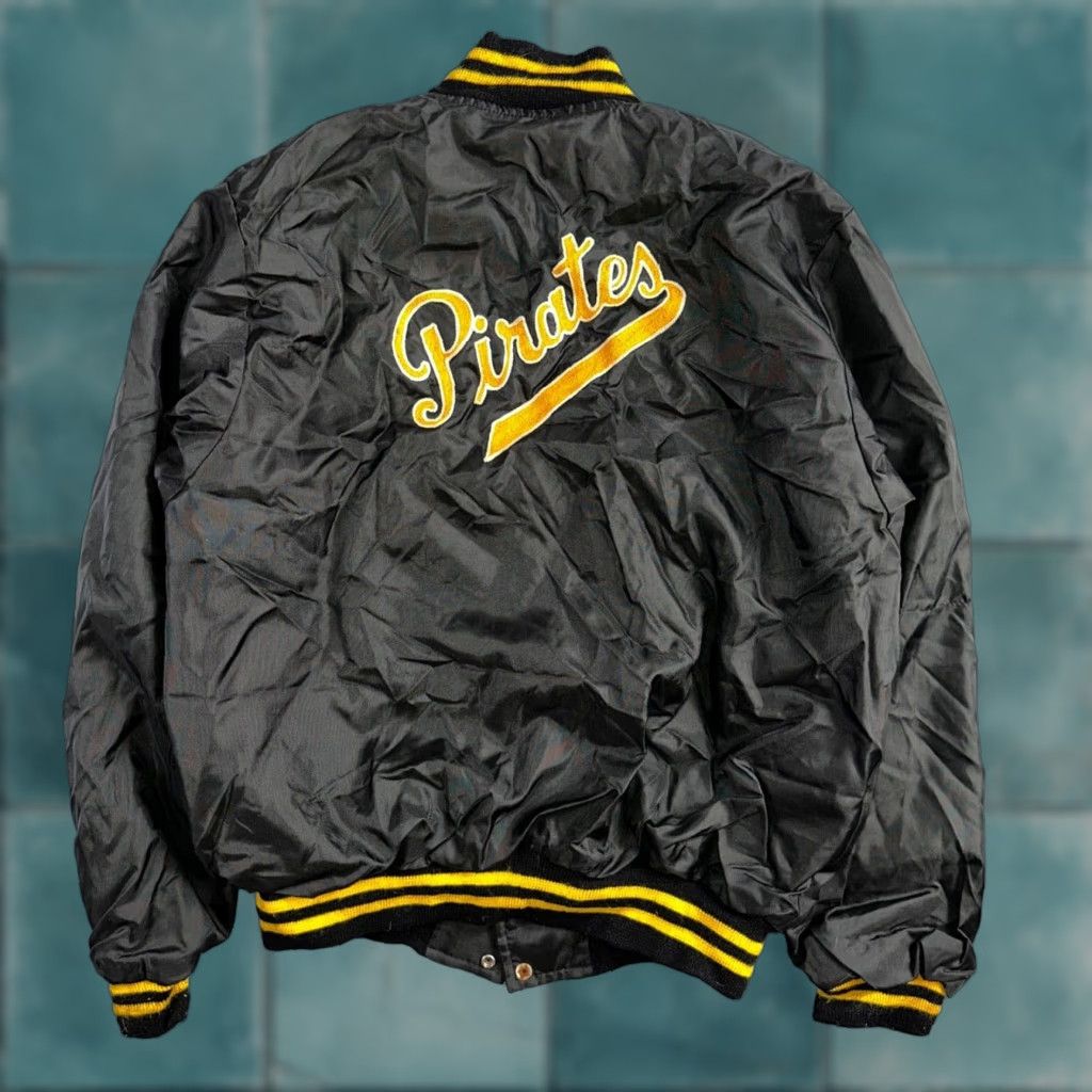 Vintage VINTAGE Pittsburgh Pirates Starter Jacket Nylon 80s Black Bomber Jacket Men M Black 80s Pirates Starter Satin Jacket Nylon 80s Black Chainstitch Duke Size US M / EU 48-50 / 2 - 1 Thumbnail