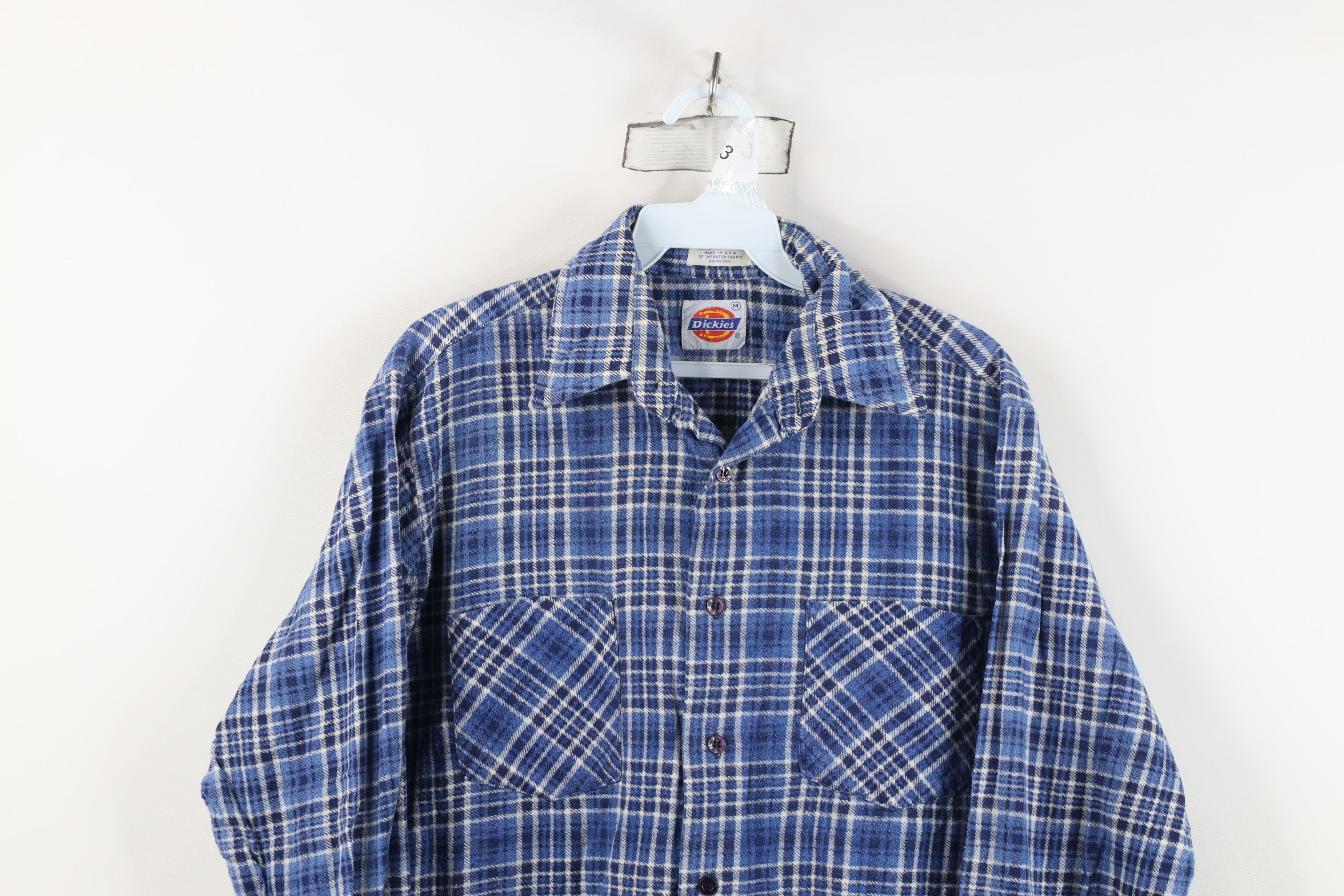 Dickies Vintage 70s Dickies Flannel Collared Button Shirt Blue Plaid Size US M / EU 48-50 / 2 - 2 Thumbnail