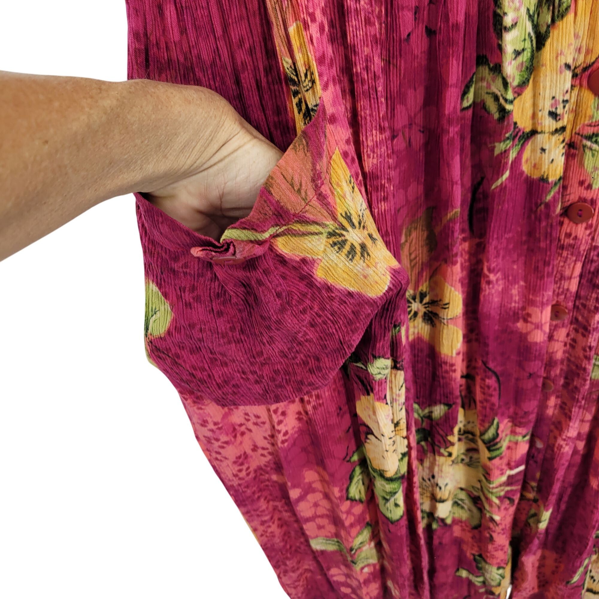 Vintage Vtg BILA Womens Pink Floral Crinkle Drop Waist Maxi Dress Sz Size L / US 10 / IT 46 - 6 Thumbnail