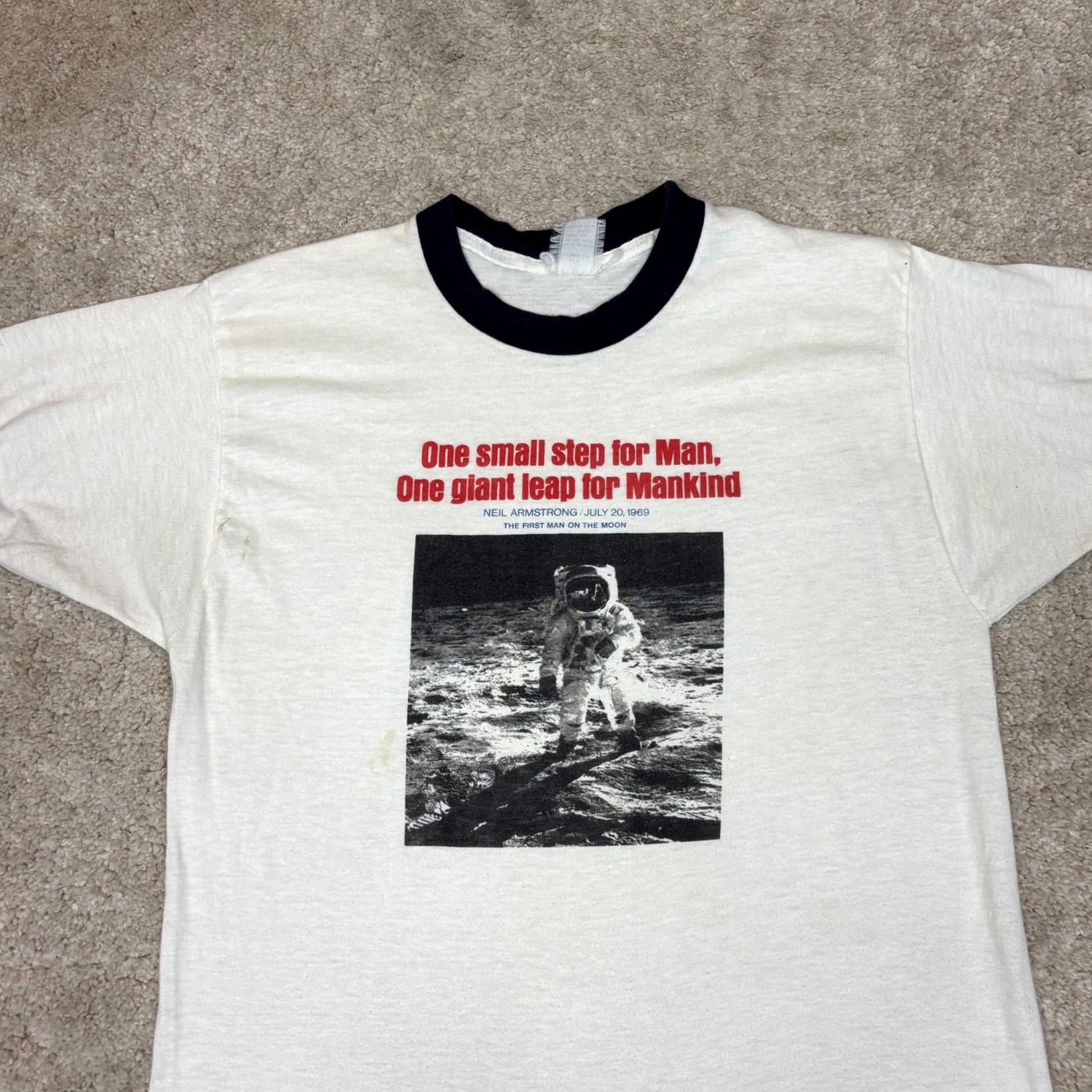 NASA VINTAGE 80s Moon Landing Ringer T Shirt Men''s Small Neil Armstrong NASA Apollo 11 Size US S / EU 44-46 / 1 - 2 Thumbnail