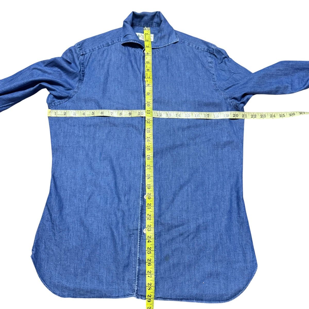 Luigi Borrelli Luigi Borrelli Luxury Vintage Denim Sailor Shirt Size US M / EU 48-50 / 2 - 12 Thumbnail