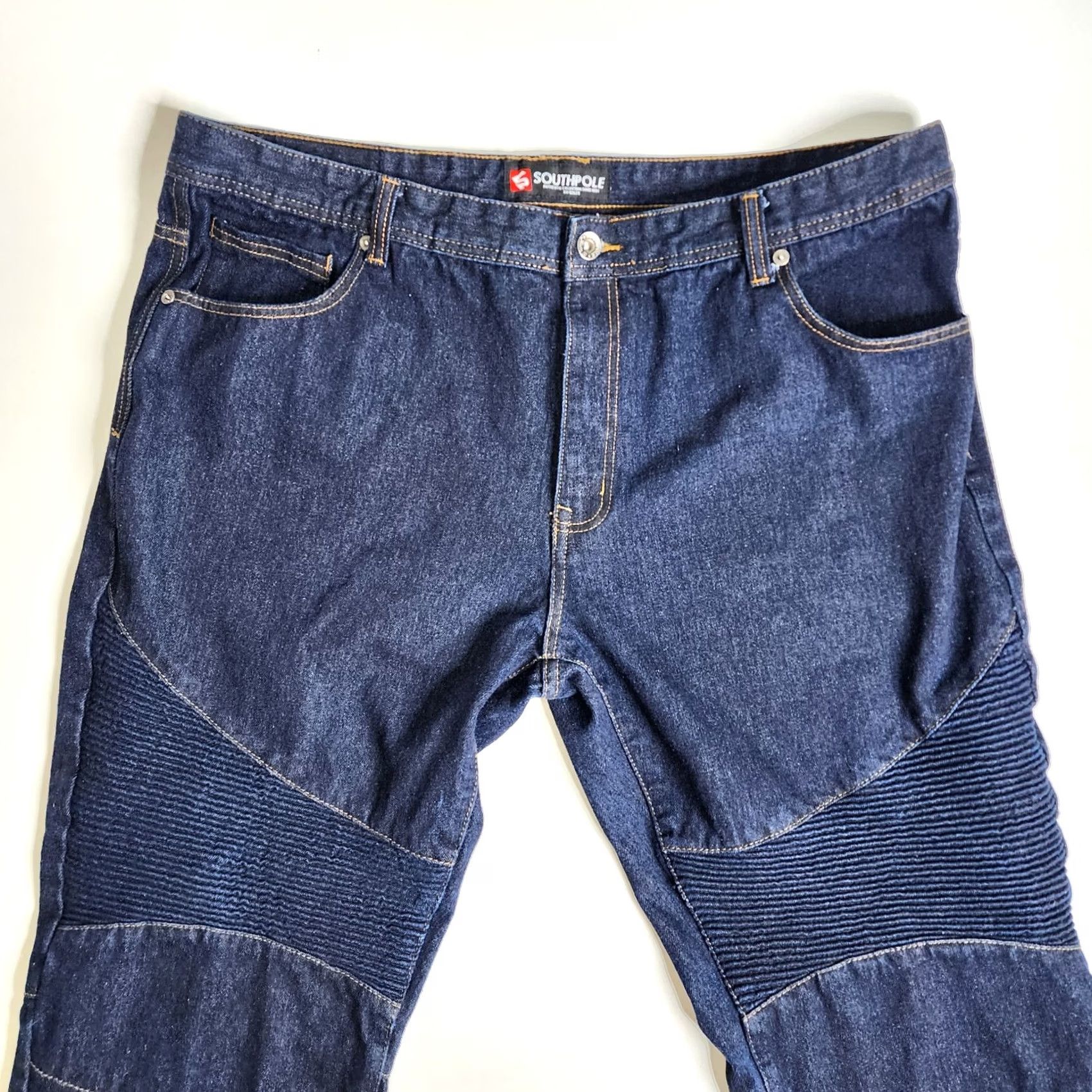 Southpole Southpole Moto Knee Style Jeans Dark Wash Men 44 x 32 Jeans Regular Blue 90s Style Mens Jeans Size US 44 / EU 60 - 3 Thumbnail