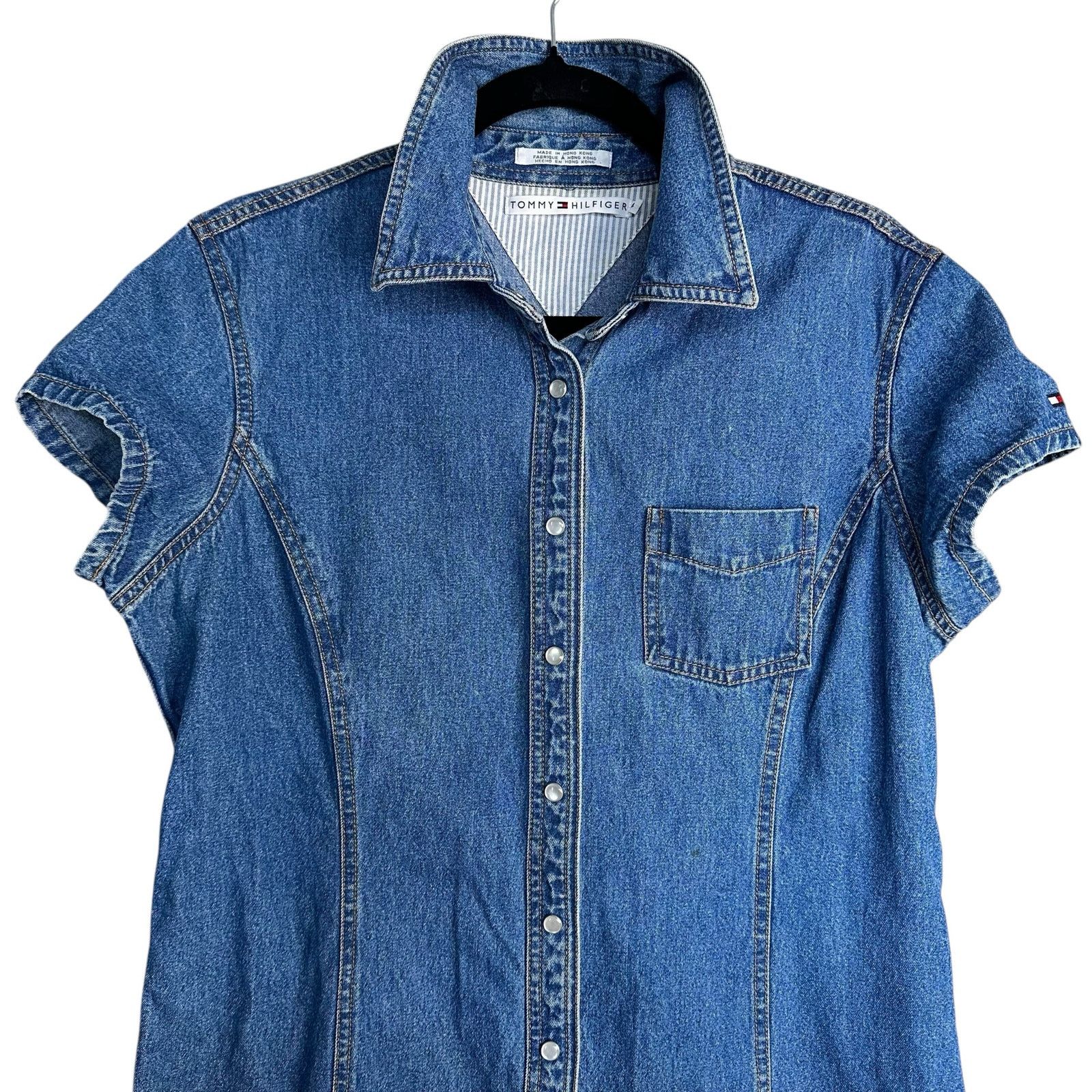 Tommy Hilfiger Tommy Hilfiger Y2K Denim Mini Dress Pearl Button Front 14 Size XL / US 12-14 / IT 48-50 - 3 Thumbnail