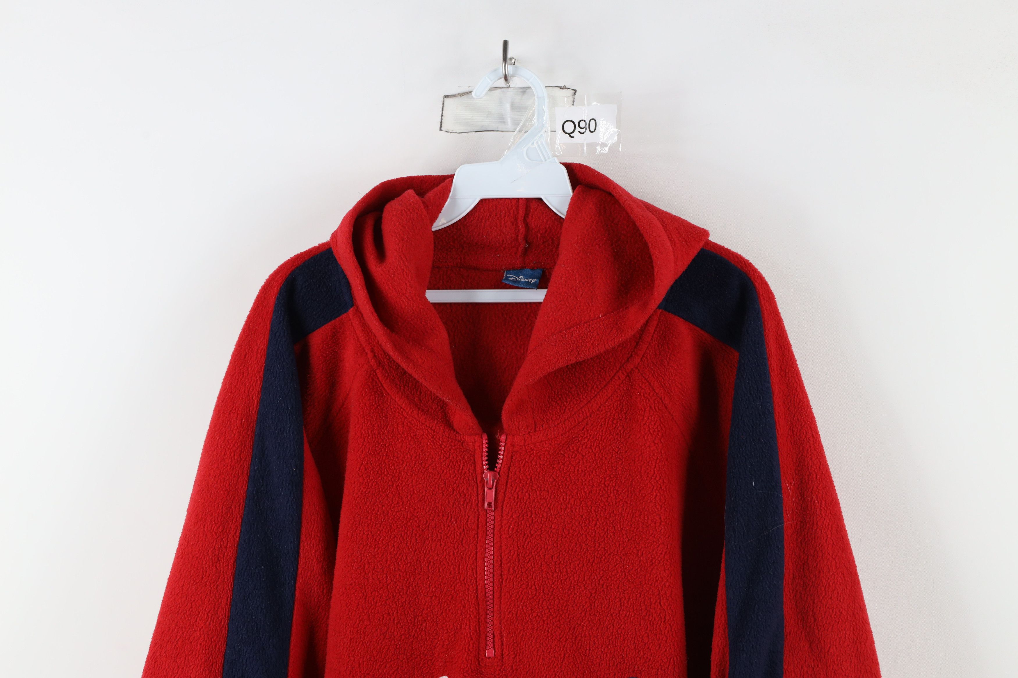 Disney × Vintage Vintage 90s Disney Attention Mickey Mouse Fleece Hoodie Red Size 4XL / US 24-26 - 2 Thumbnail