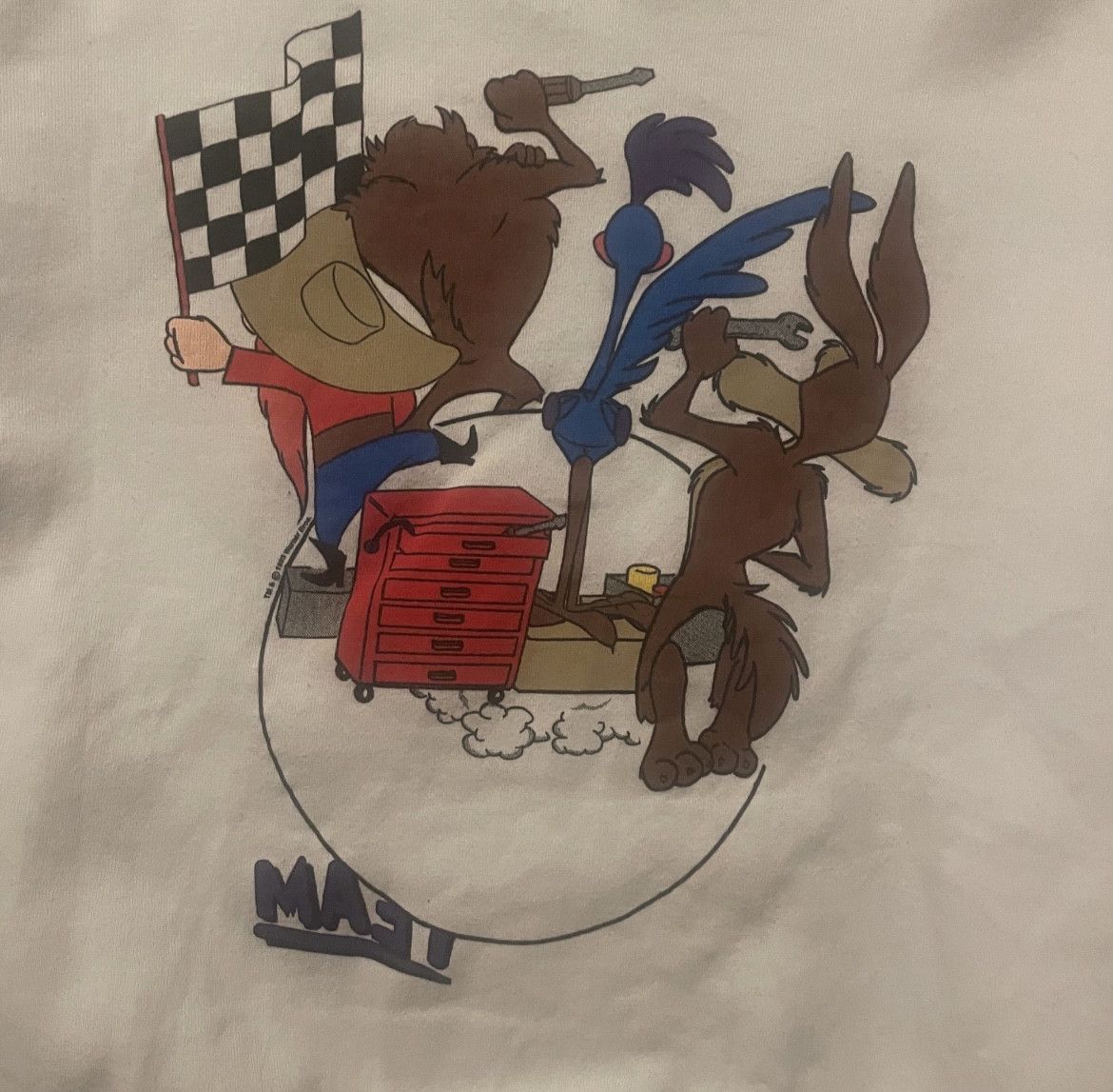 Jerzees Vintage Looney Tunes NASCAR Crewneck Sweatshirt XL White Size US XL / EU 56 / 4 - 4 Thumbnail