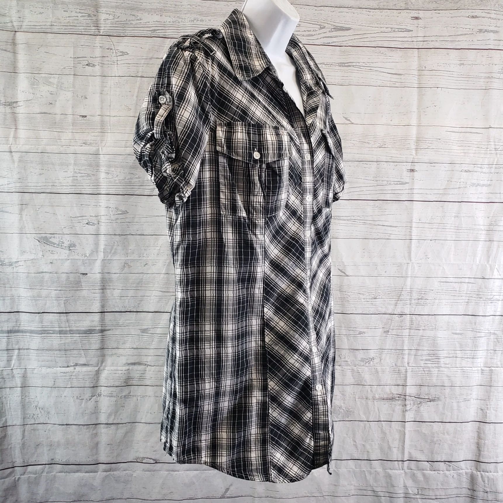 Norma Kamali VINTAGE Norma Kamali Womens Button Front Shirt Sz 2XL Black White Plaid Short Sleeve Mens Size XXL / US 16-18 / IT 52-54 - 3 Thumbnail