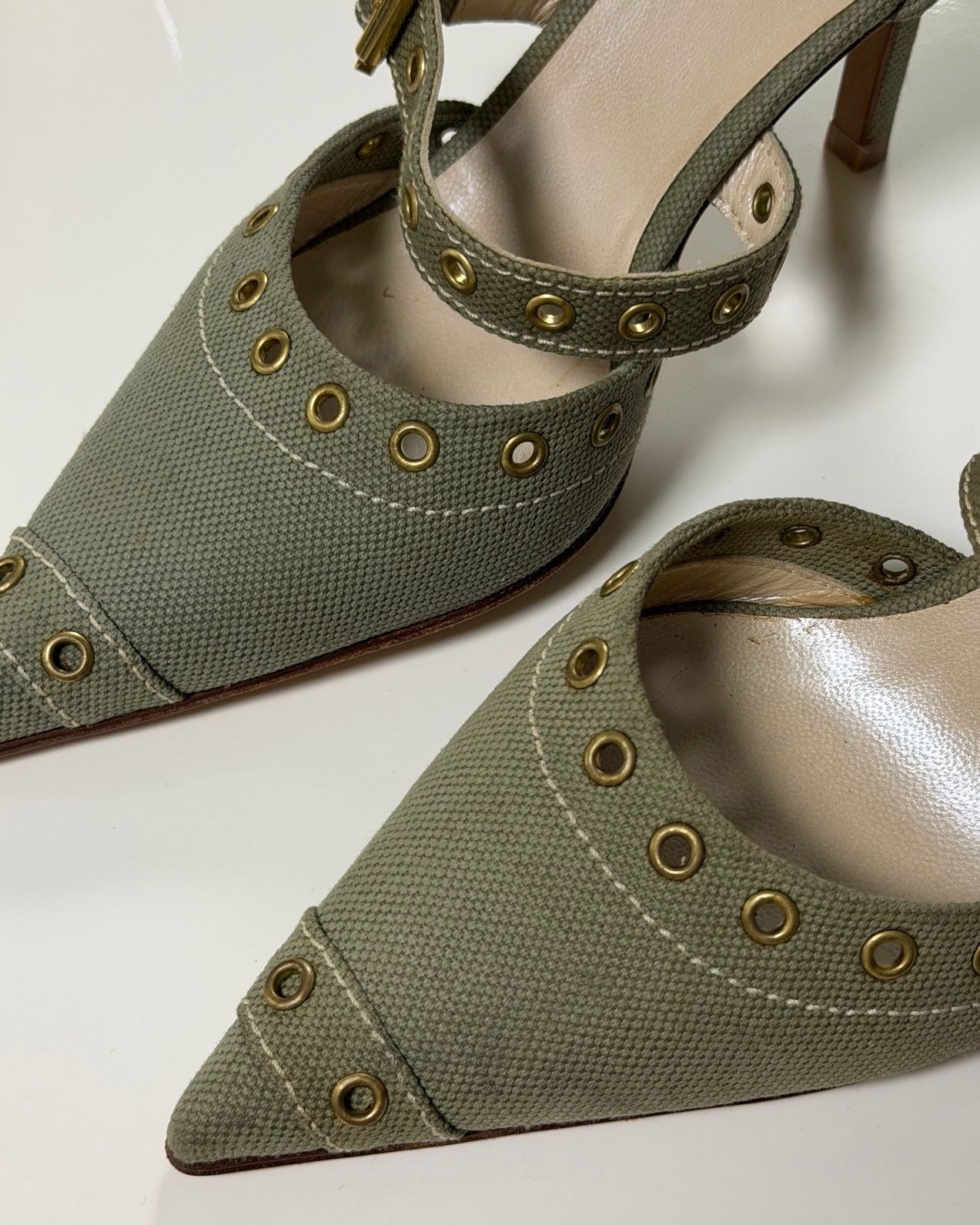 Dior CHRISTIAN DIOR S/S 2002 Canvas Grommet Mary Jane Heels Size US 6 / IT 36 - 5 Thumbnail