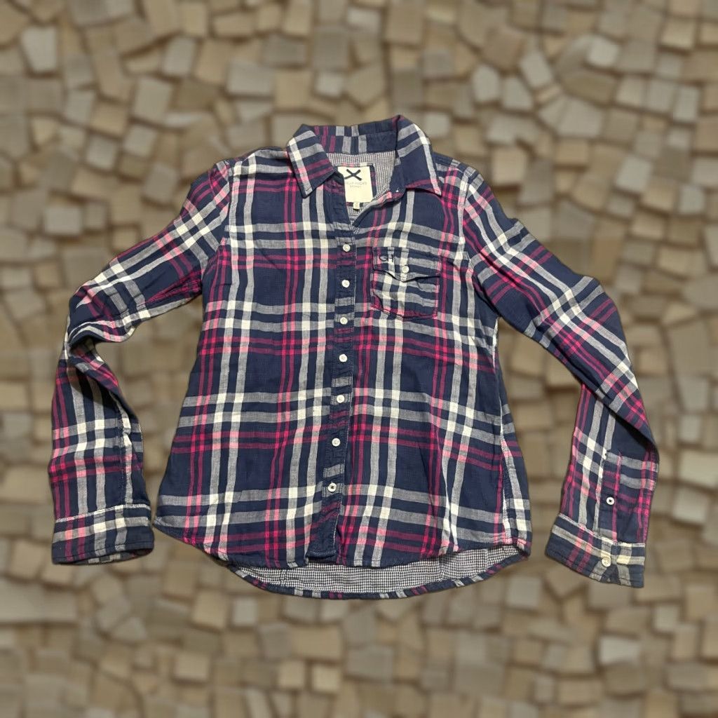 Vintage Gilly Hicks Shirt Womens Medium Blue Purple Grey Plaid Long Sleeve Button Up Size M / US 6-8 / IT 42-44 - 1 Thumbnail