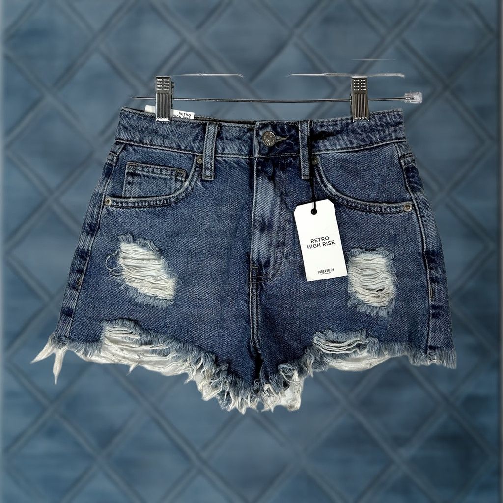 Forever 21 FOREVER 21 NEW Retro High Rise Jean Shorts Women's 24 Blue Denim Casual NWT Size 42" / US 20 - 1 Thumbnail