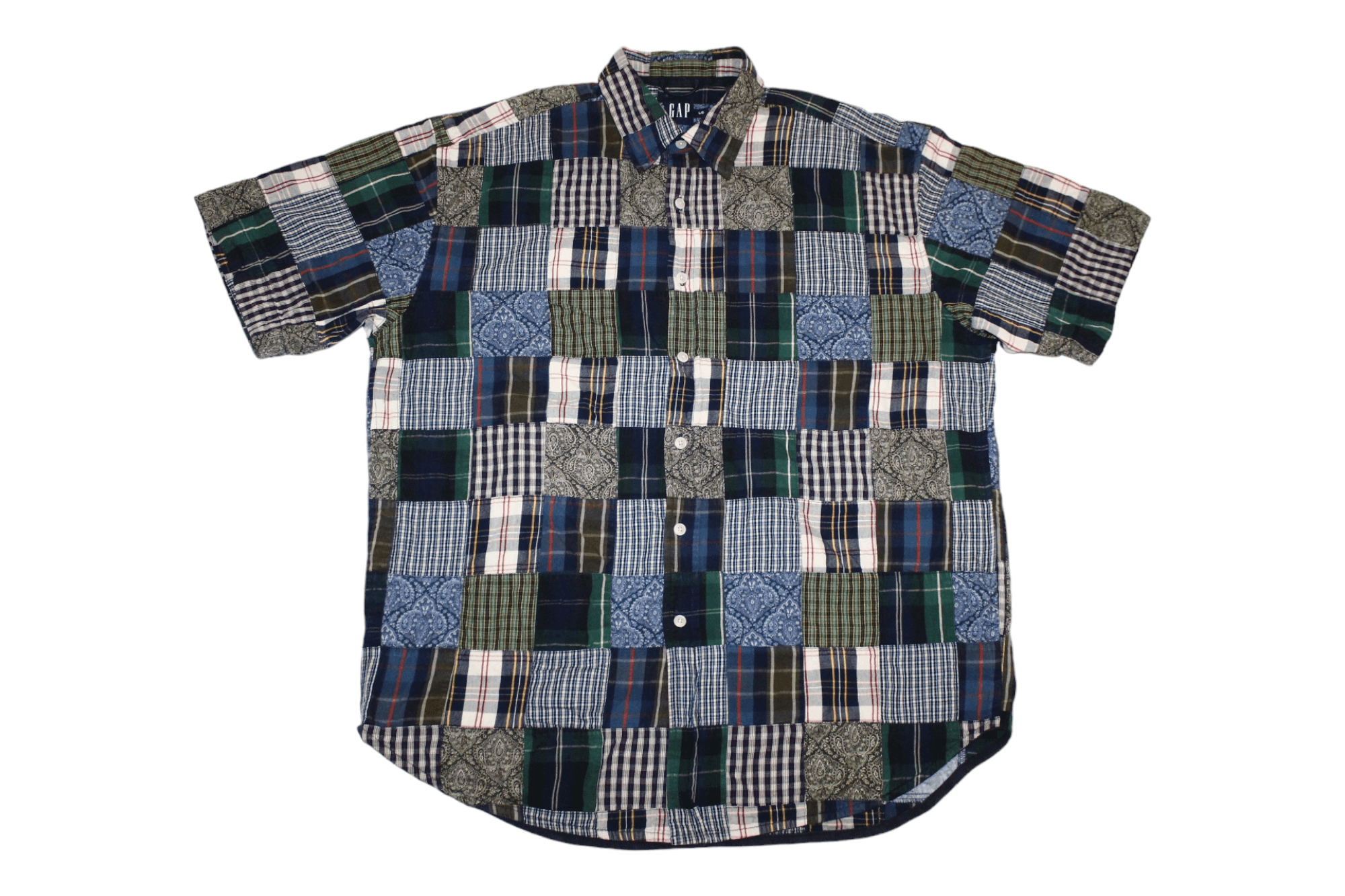 Japanese Brand RARE💥'00 GAP Boro Patchwork Flannel S/S Baggy Shirt Size US L / EU 52-54 / 3 - 14 Thumbnail