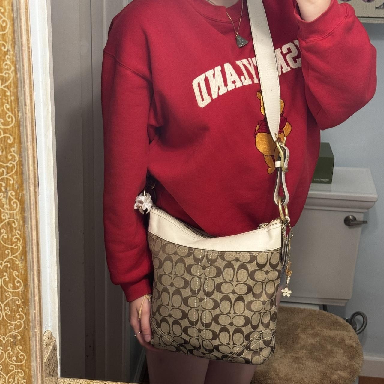 Coach Y2K Coach Brown Monogramed Crossbody with White Leather Size ONE SIZE - 8 Thumbnail