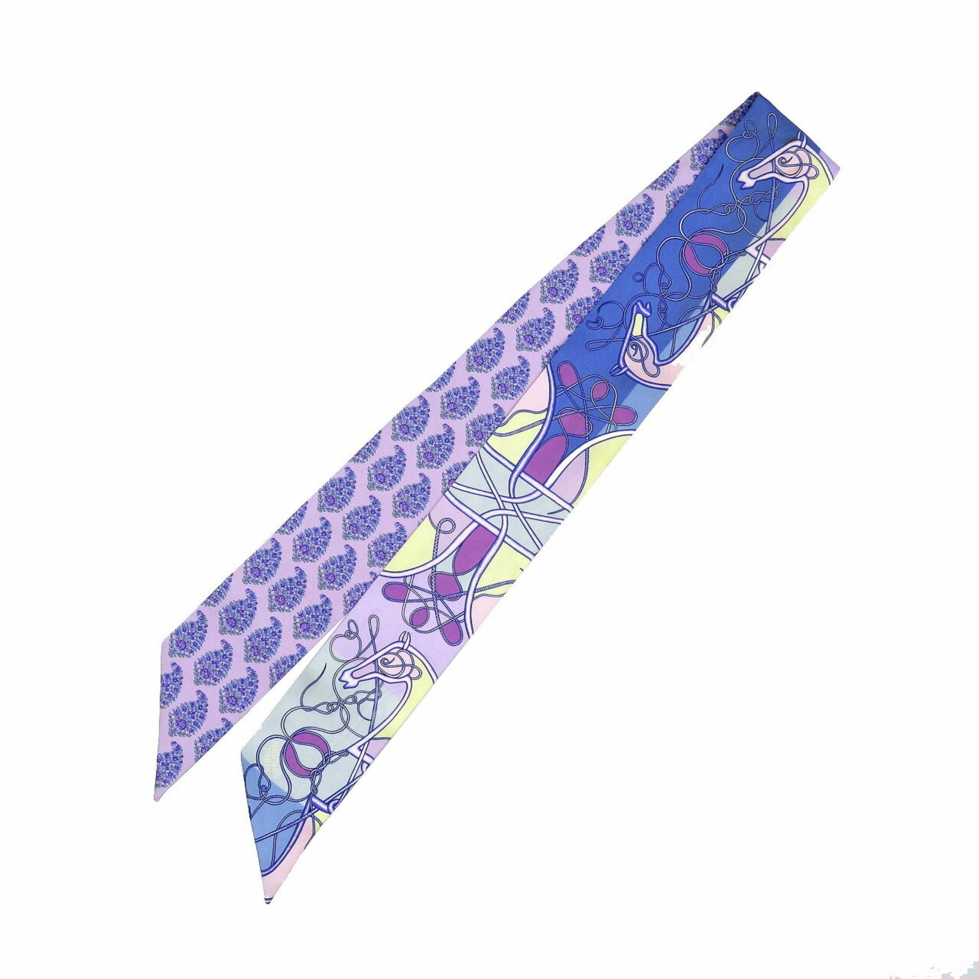 image of Hermes Twilly Whip Block Silk Purple Blue Yellow Scarf Muffler 0244Hermes, Women's