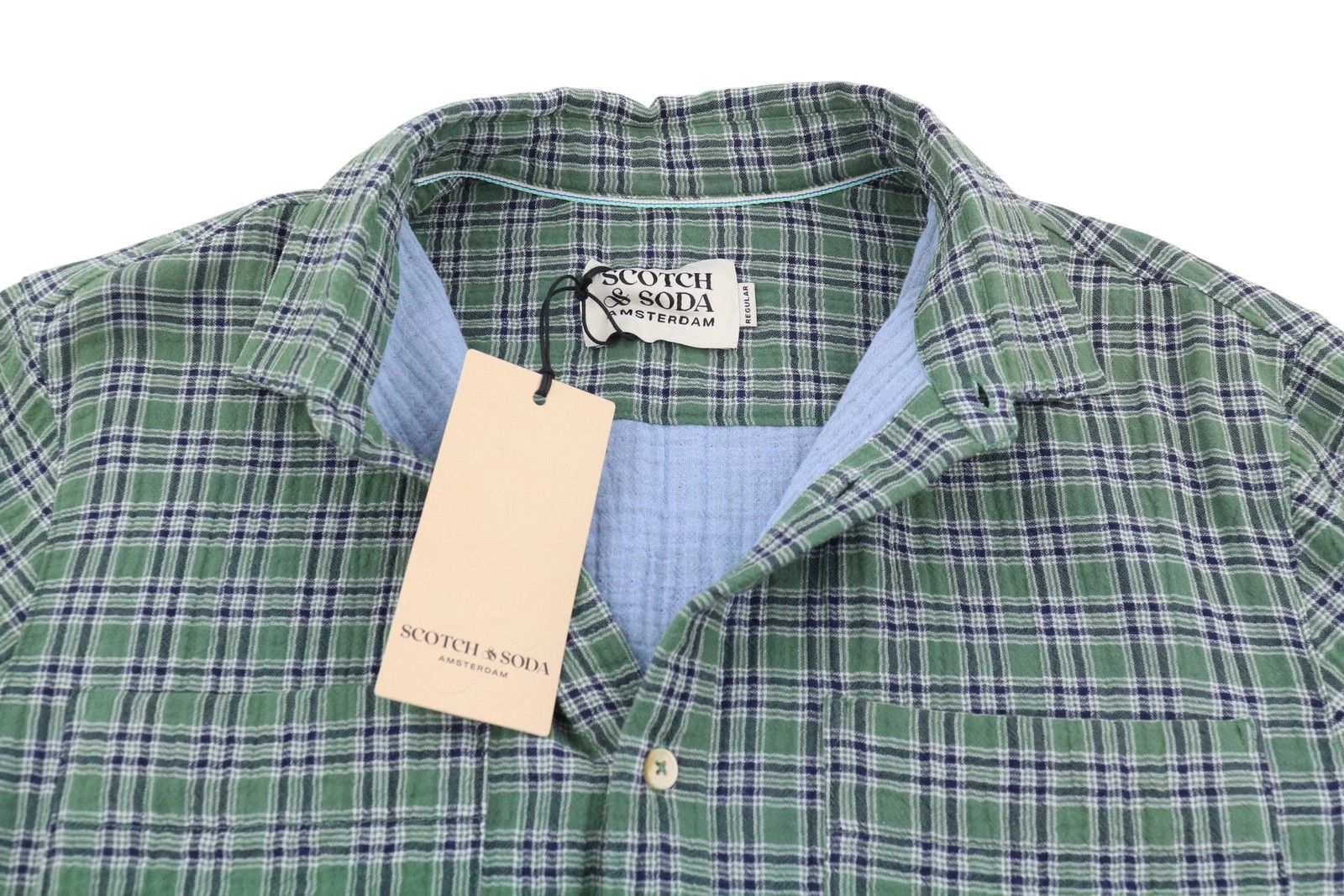 Scotch & Soda M Green Double Face Check Button-Up Shirt 88522 Size US M / EU 48-50 / 2 - 4 Thumbnail