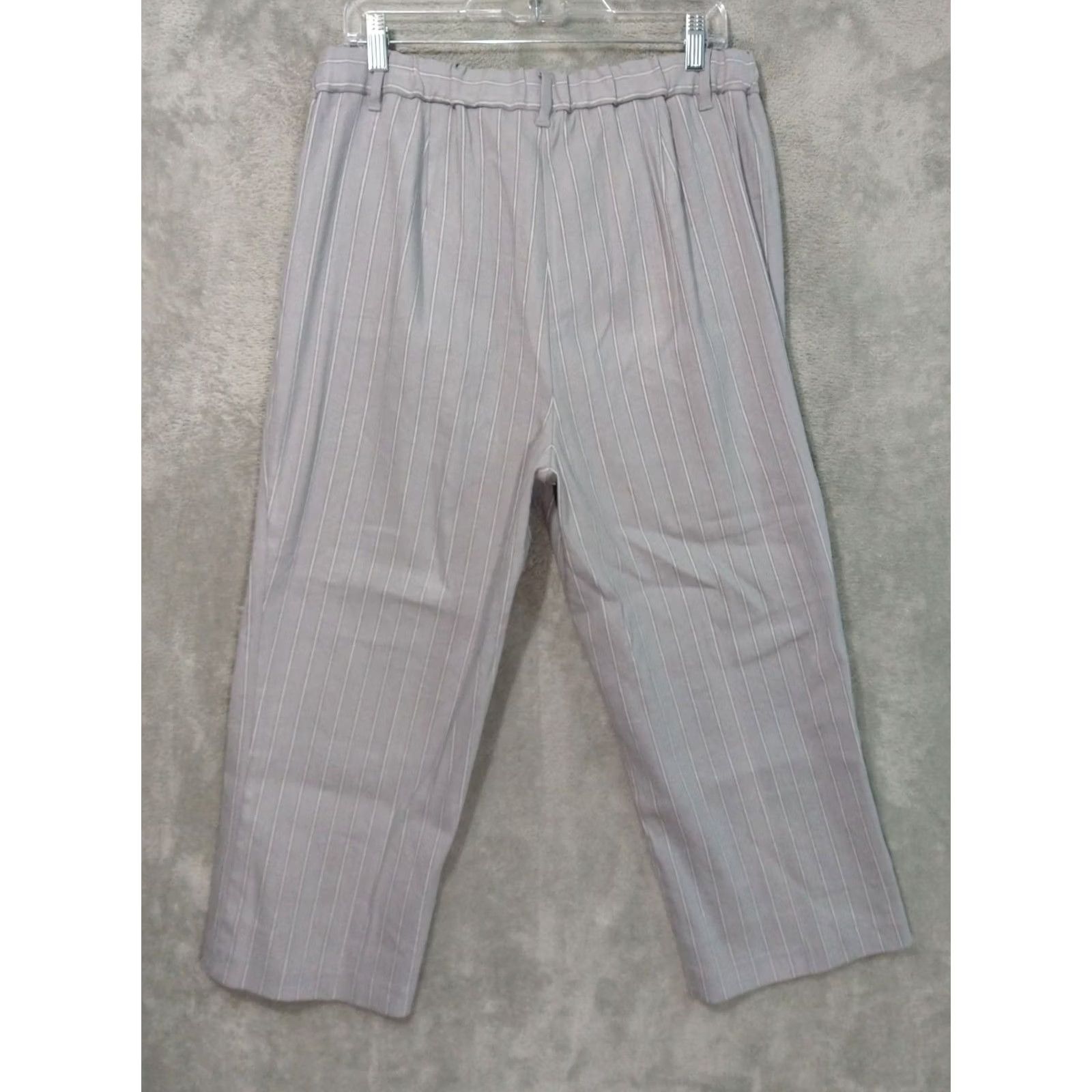 J. Jill J.Jill Pants Womens 16 Gray Striped Linen Blend Stretch Straight Leg Cropped Size 38" / US 16 / IT 52 - 2 Thumbnail