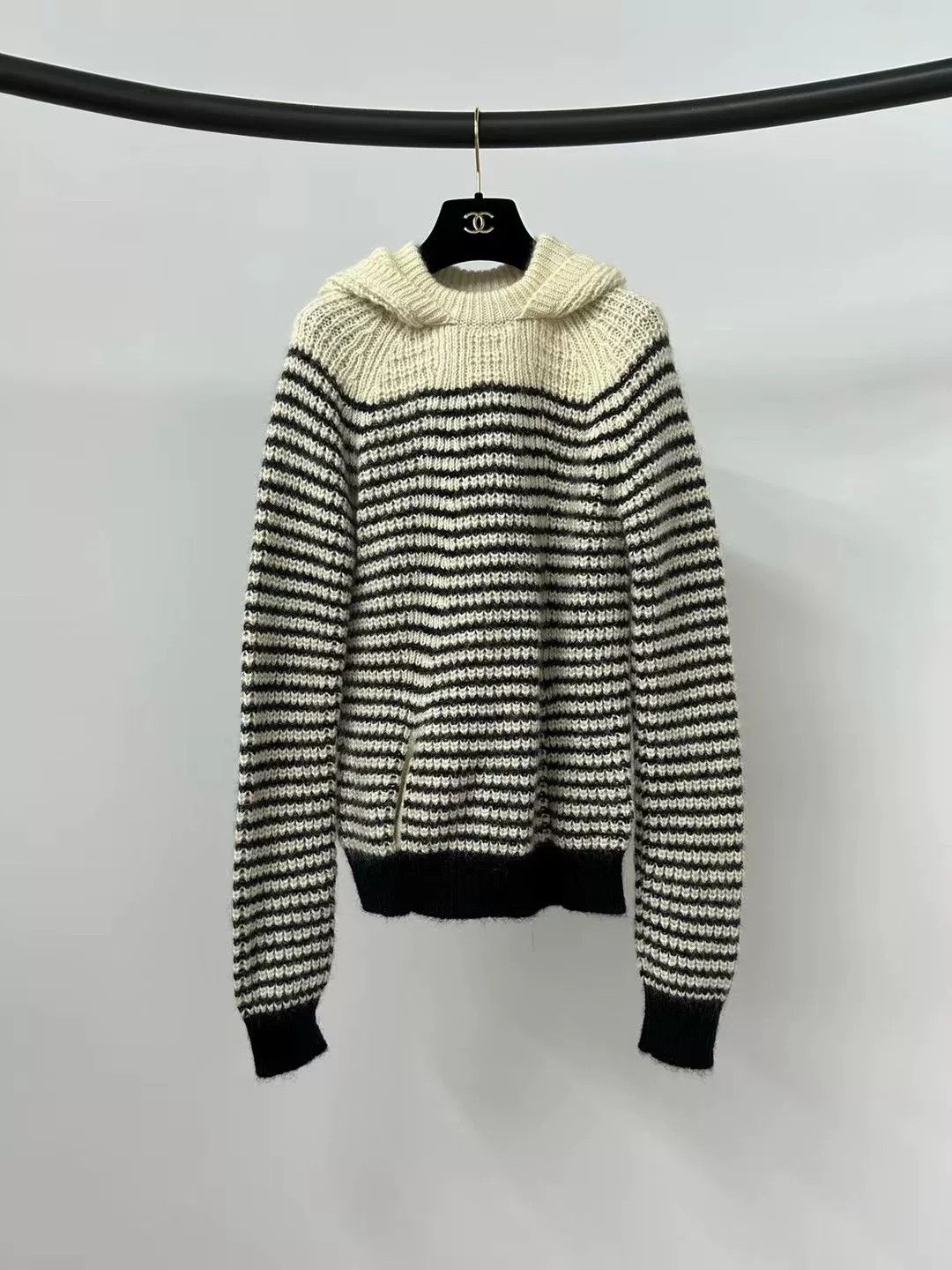 Saint Laurent Paris Saint Laurent Striped Mohair Hooded Sweater Size XS / US 0-2 / IT 36-38 - 1 Thumbnail