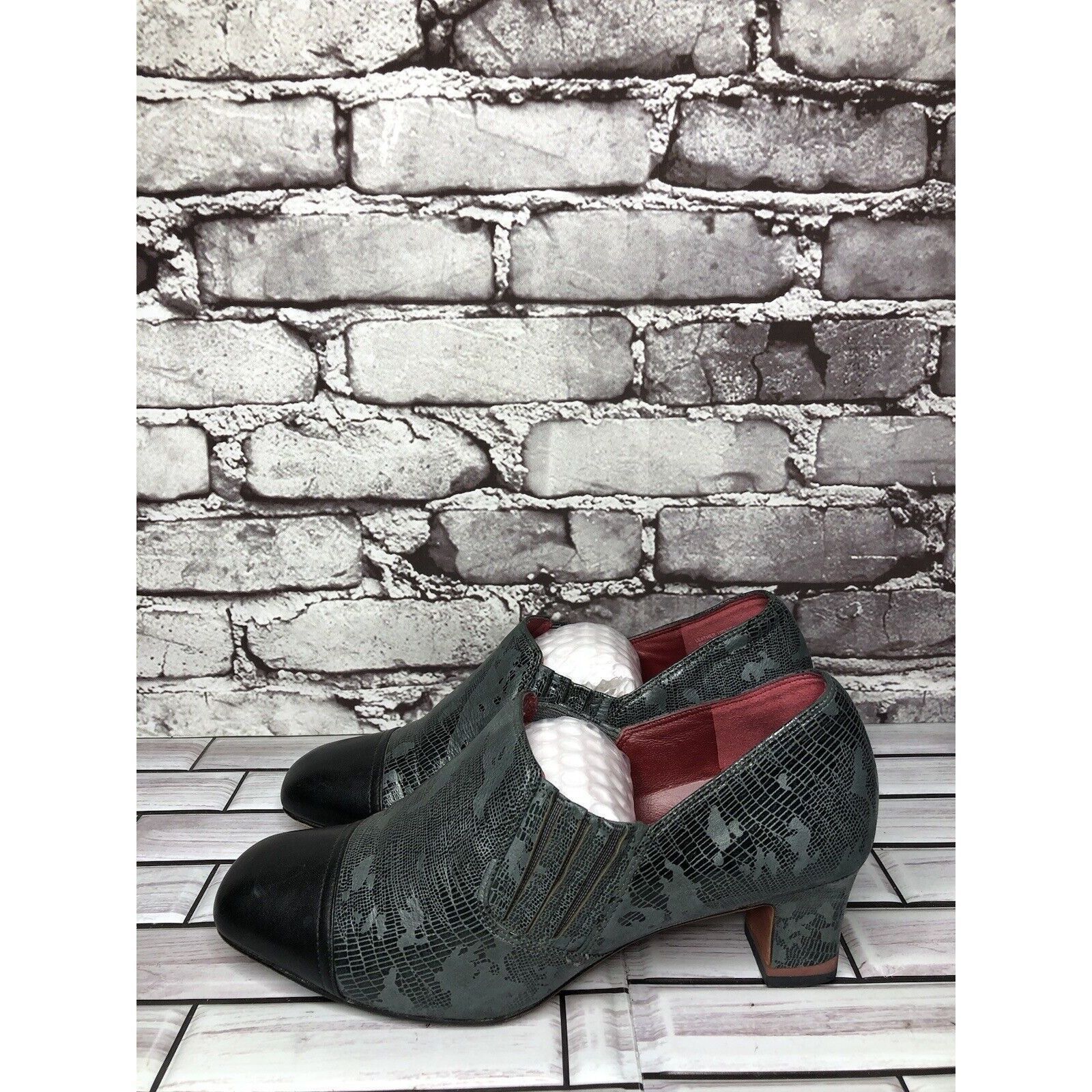 Other Oh! Healthy Heels Blue Gray Leather Croc Print Ankle Heel Bo Size US 8.5 / IT 38.5 - 14 Thumbnail