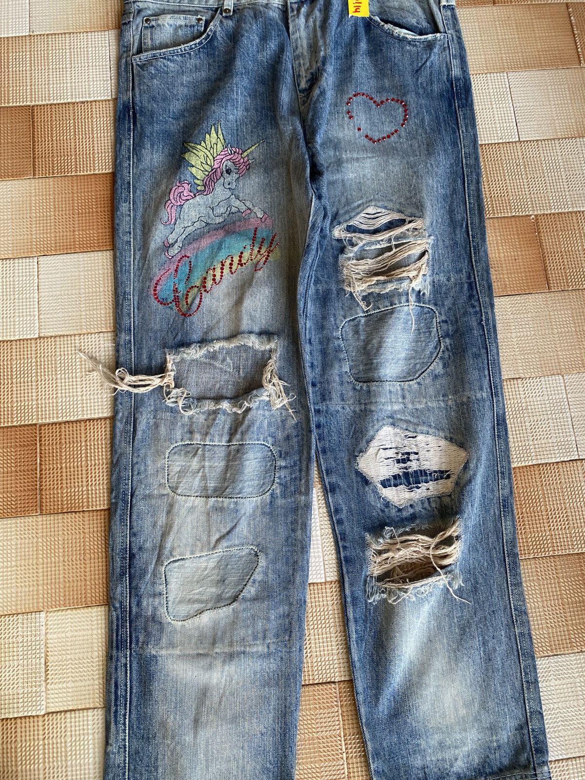 Beauty Beast × PPFM Vintage candy stripper slim cut distressed denim Size US 33 - 3 Thumbnail