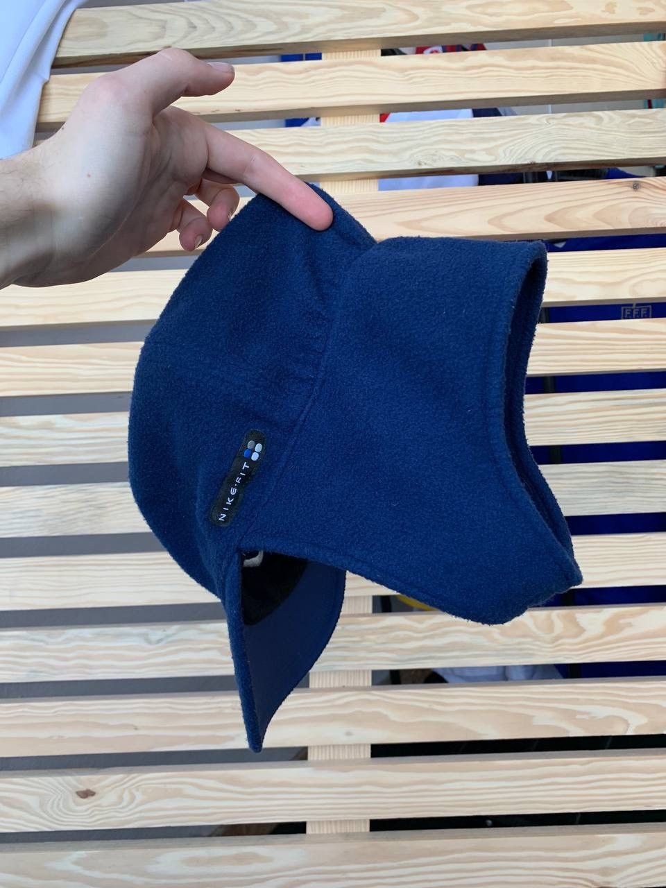 Nike × Vintage Vintage Nike-Fit Navy Fleece 2 In 1 Cap Ear Cover Hat Size ONE SIZE - 9 Thumbnail