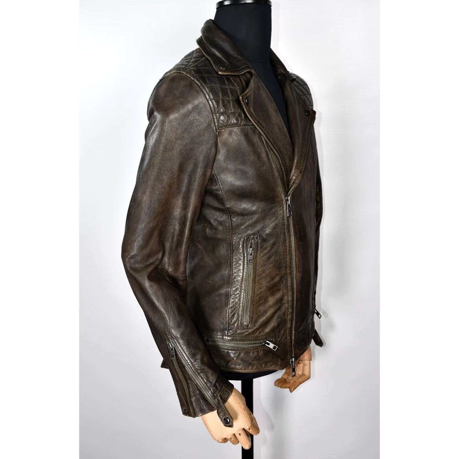 Allsaints AllSaints Conroy Leather Biker Jacket Mens S Brown Leather Jacket Casual Motorcycle Style 100% Leather 62%Viscose 36%Cotton Lining Size US S / EU 44-46 / 1 - 4 Thumbnail