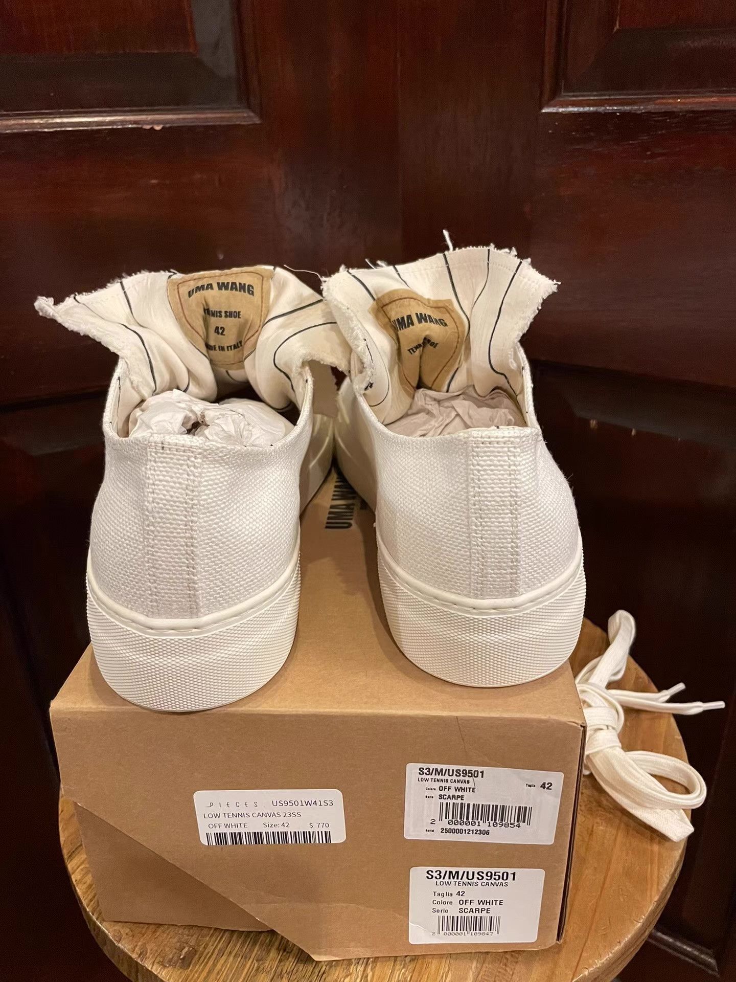 Uma Wang UMA WANG Women’s White Low‑Top Canvas Tennis Sneakers Ｑ25 Size US 8.5 / EU 41-42 - 3 Thumbnail