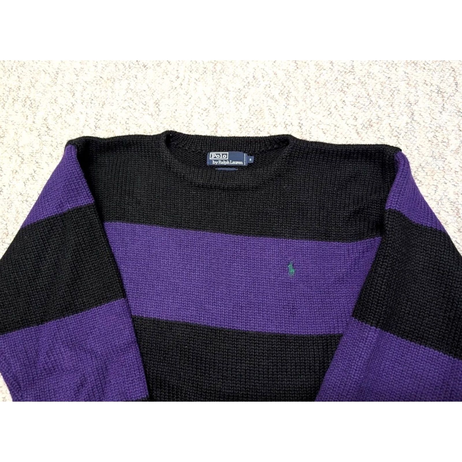 Polo Ralph Lauren VINTAGE Polo Ralph Lauren Sweater Shirt Mens S Cashmere Wool Knit Striped Crew Neck Black Green 1990s Size US S / EU 44-46 / 1 - 7 Thumbnail