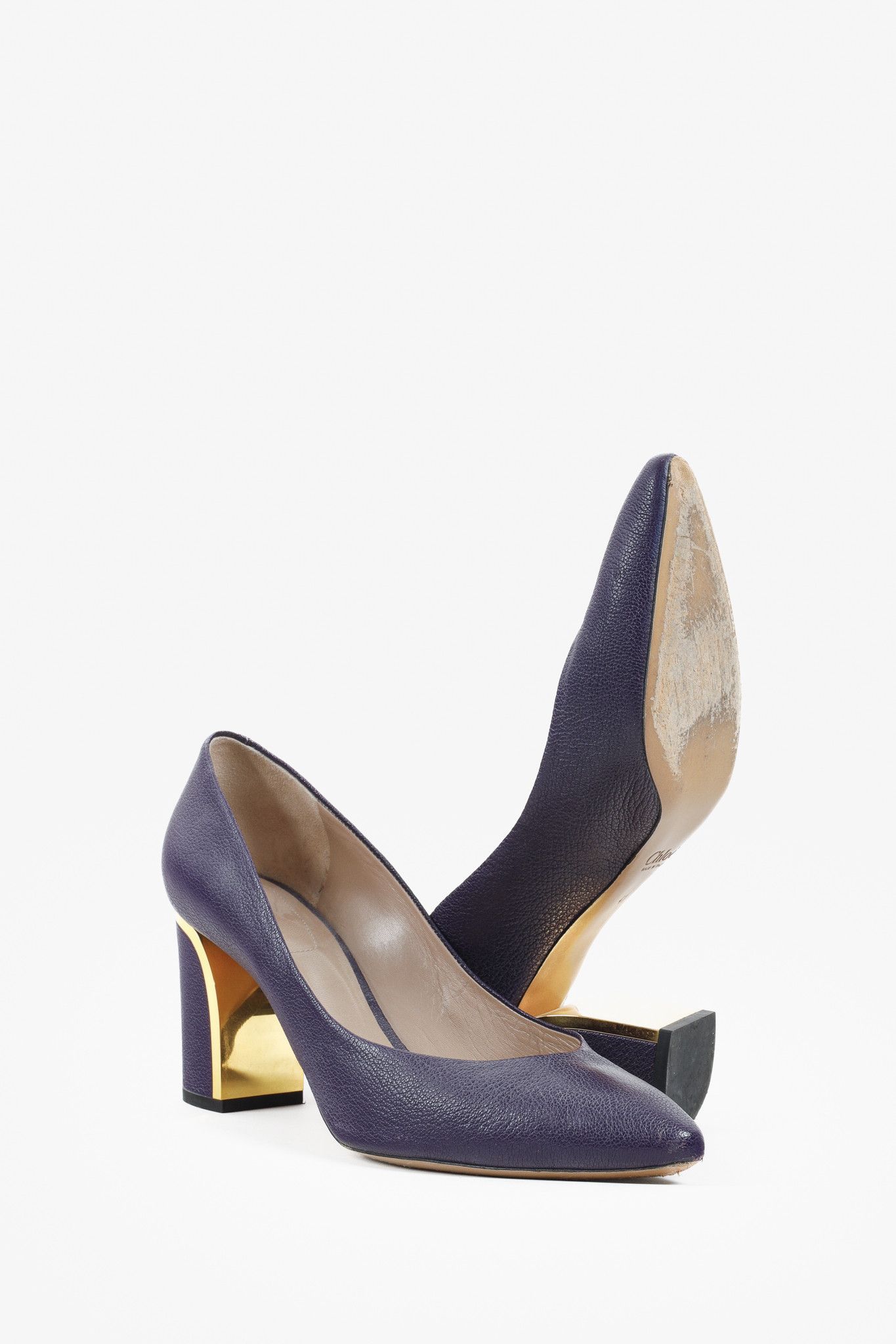 Chloe Chloe Purple Leather Curved Metal Pumps Size US 10.5 / IT 40.5 - 4 Thumbnail