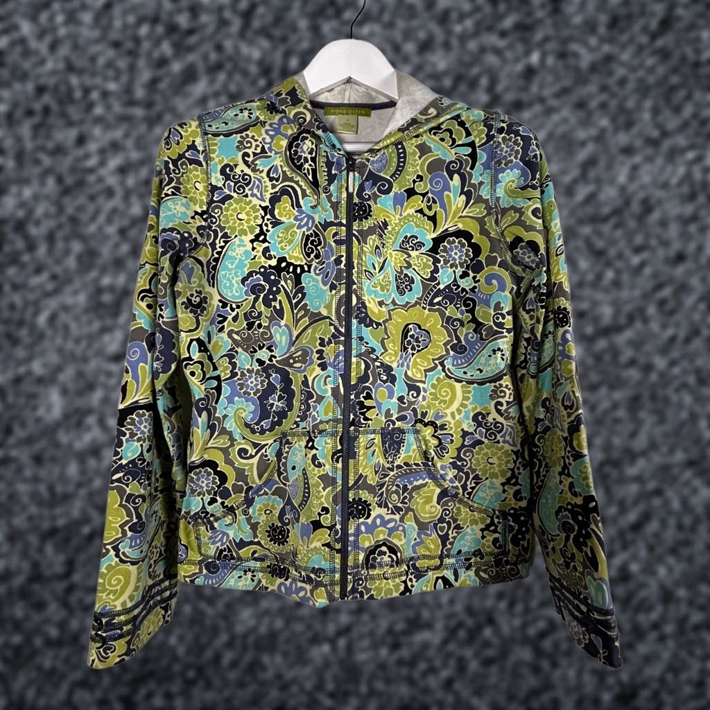 Vintage Sigrid Olsen Womens Paisley Zip-Up Hoodie Jacket Medium Green Stretch Pockets Size M / US 6-8 / IT 42-44 - 1 Thumbnail