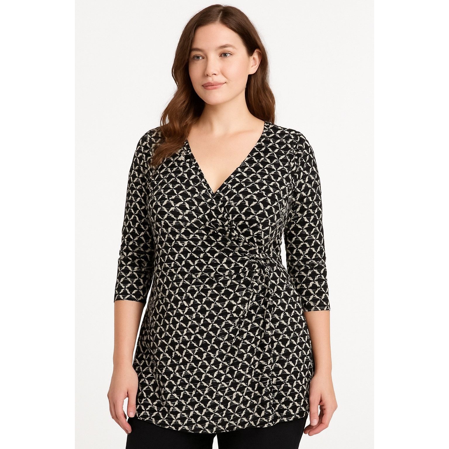 Other Geometric Print Surplice Wrap Top Black White Style & Co XL Size XL / US 12-14 / IT 48-50 - 1 Thumbnail