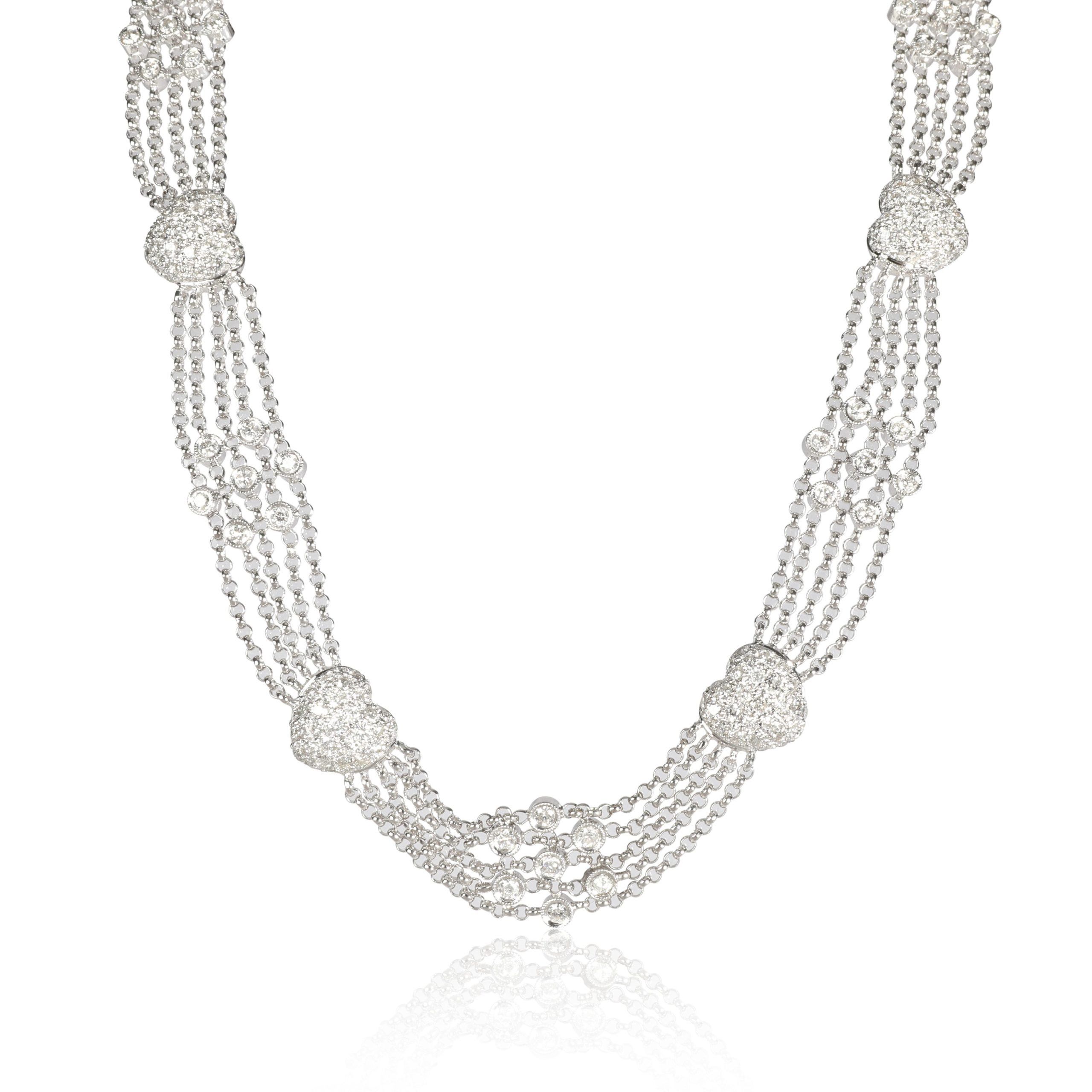 image of Louis Vuitton Pave Diamond Heart Station Choker Necklace In 18K White Gold 4.25 Ctw, Women's