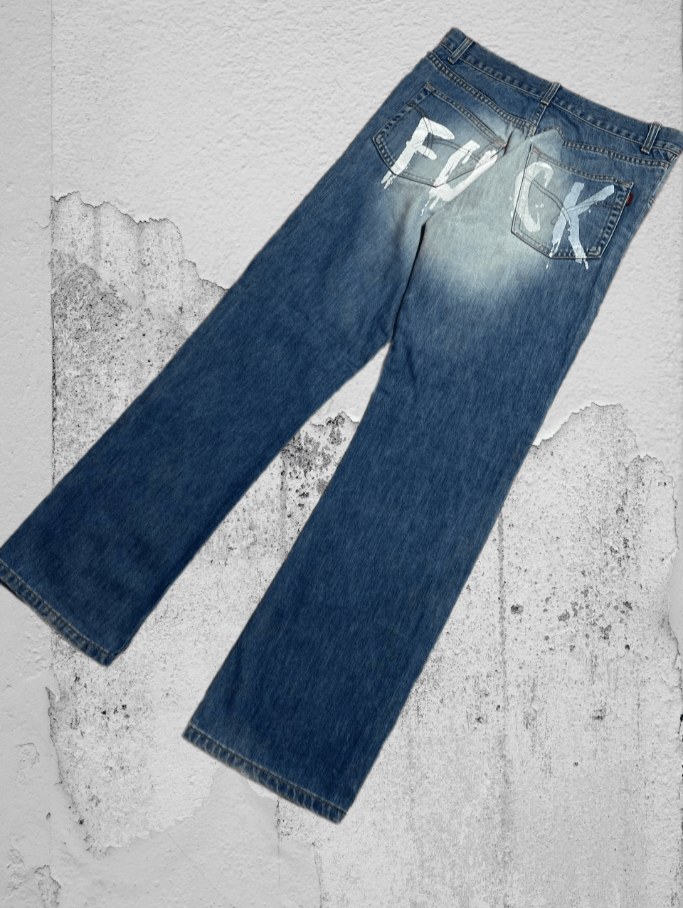 Japanese Brand Crazy Crash Dirty Baggy Faded Jean Japan Avant Garde Style Size US 32 / EU 48 - 1 Thumbnail