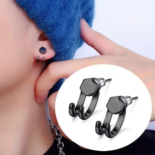 Jewelry Hip-hop Earrings One Pairs Chrome Jewelry Size ONE SIZE - 4 Thumbnail