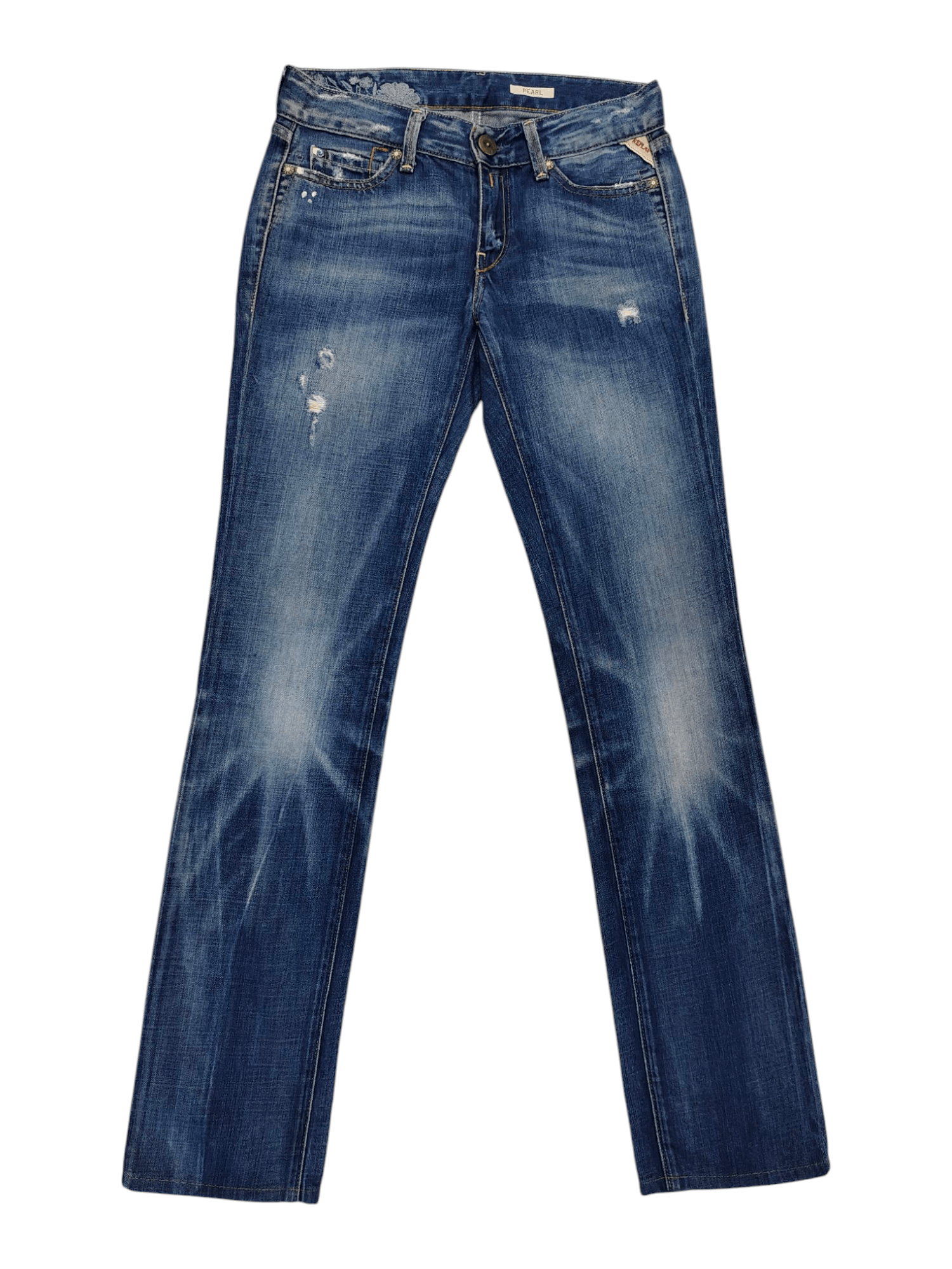 Japanese Brand 🔥Vtg Replay 🔥 Pearl Y2K Distressed Jeans Size 28" / US 6 / IT 42 - 1 Thumbnail