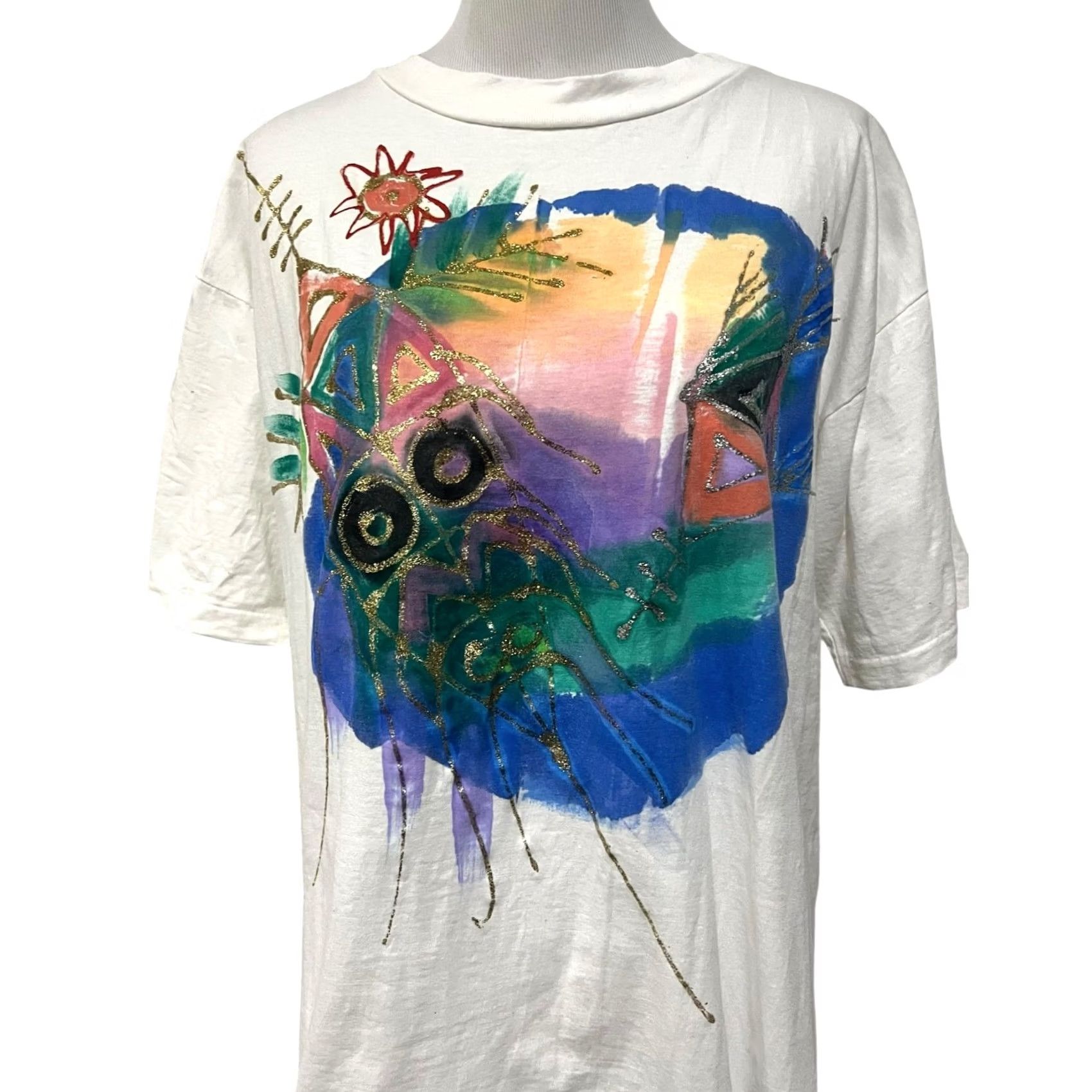 Vintage VINTAGE Artist Hand Painted Shirt OS Beach Ocean Fish Artsy Single Stitch 90s T Size ONE SIZE - 2 Thumbnail