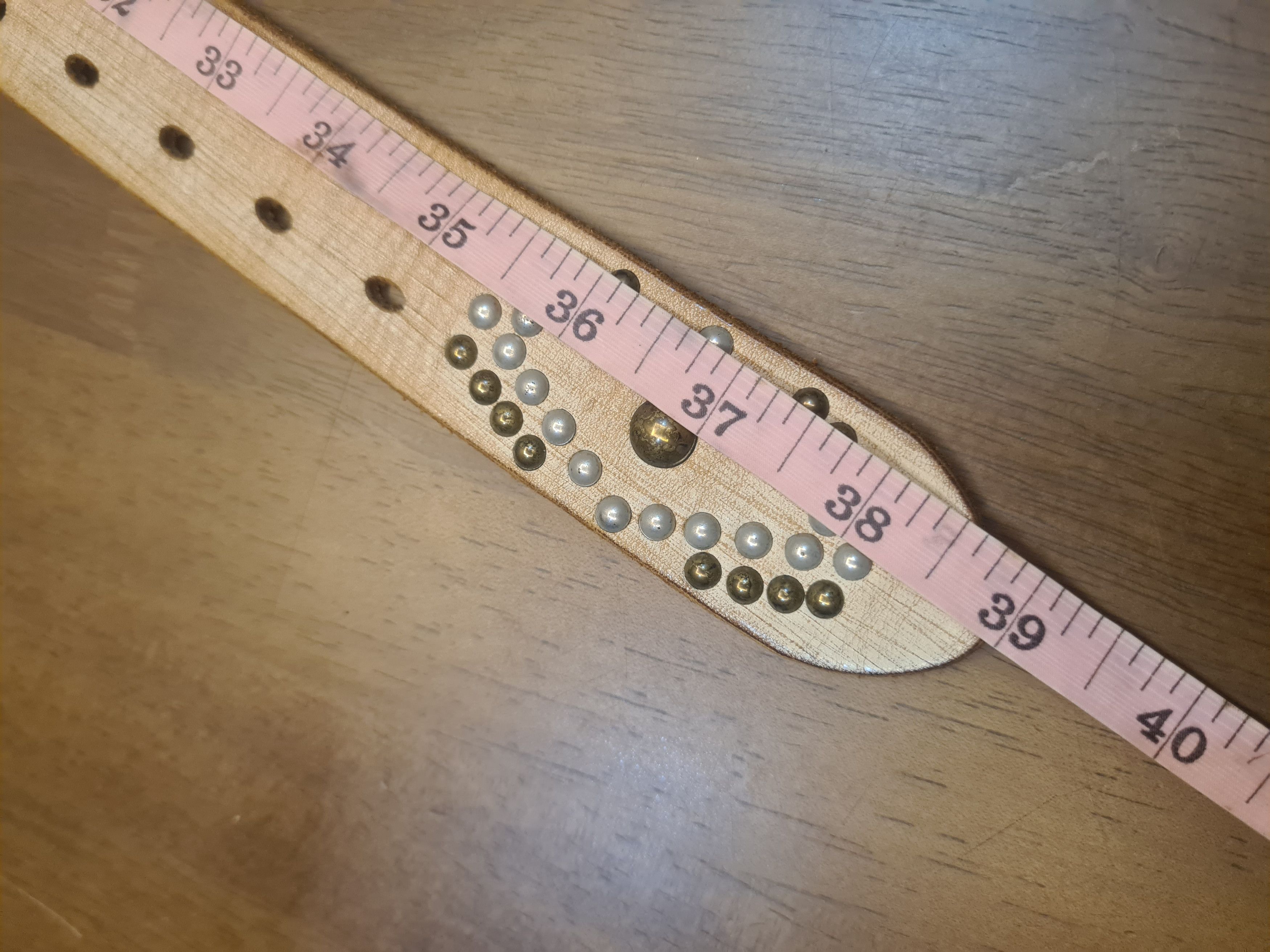 Hollywood Trading Company Custommade white studded leather belt Size 34 - 7 Thumbnail