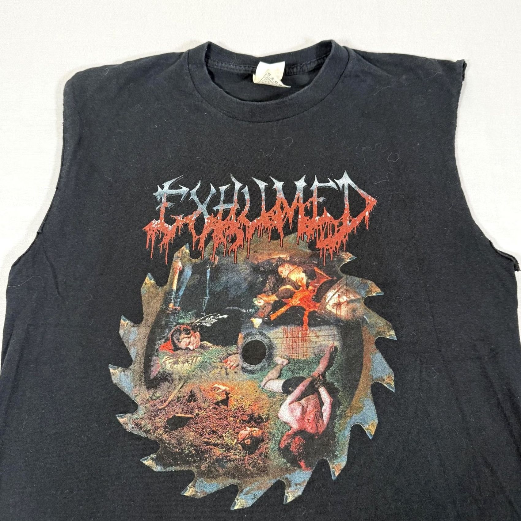 Fruit Of The Loom VINTAGE Fruit of the Loom Exhumed The Saw Is The Law Sleeveless T-Shirt Mens L Black Graphic Print Band Music Horror Death Metal Size US L / EU 52-54 / 3 - 2 Thumbnail