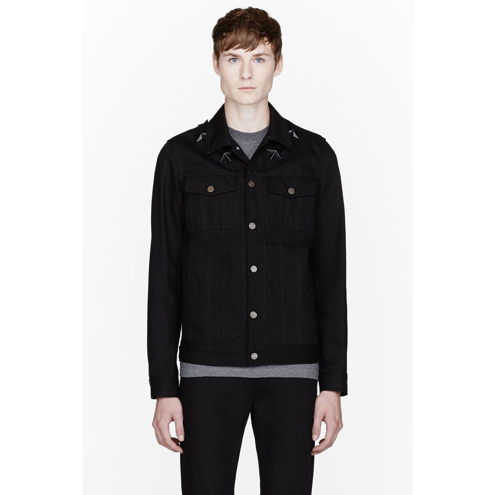 Givenchy 🔴 Givenchy Star-Studded Denim Jacket - Black Size US S / EU 44-46 / 1 - 4 Thumbnail